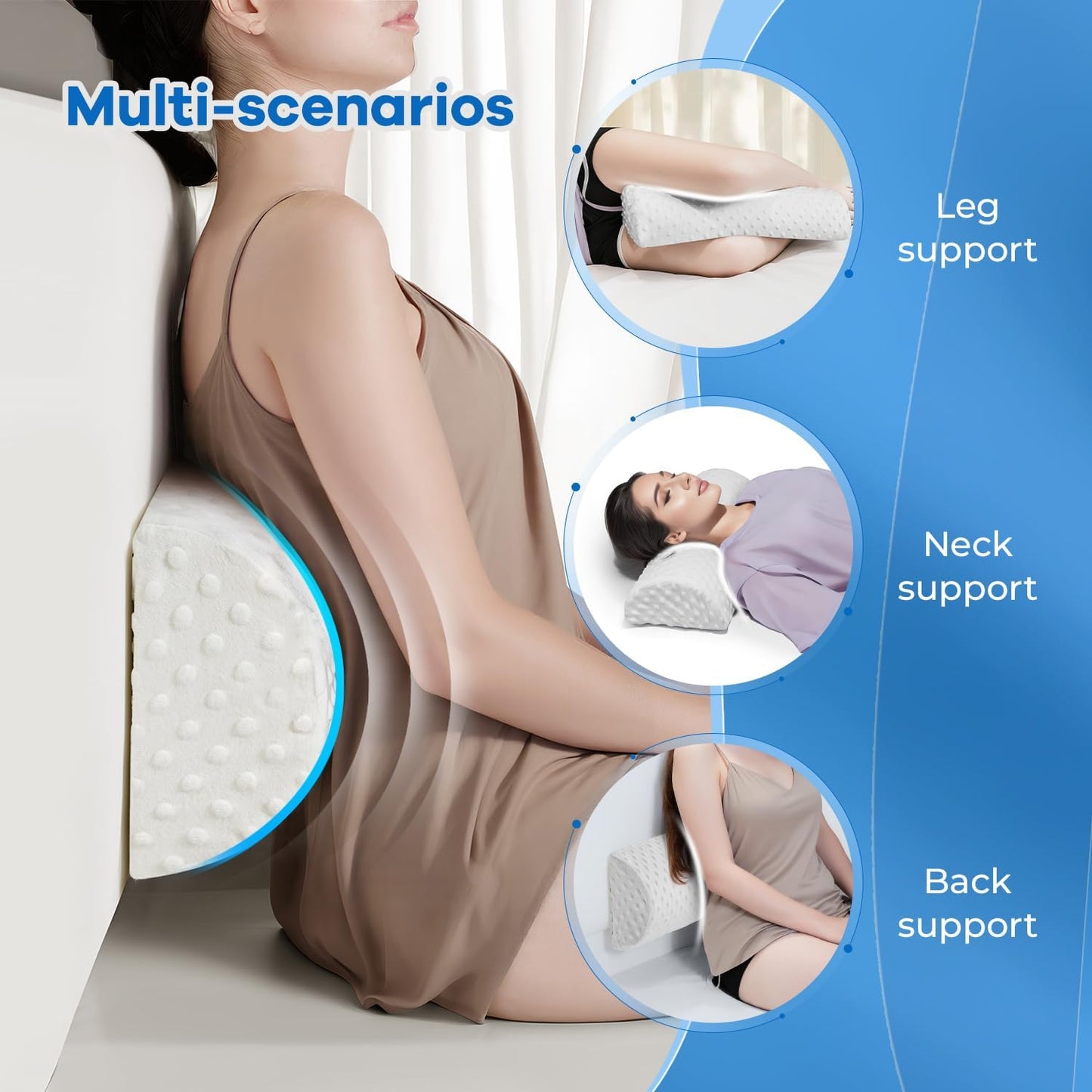 Half Moon Leg Bolster for Back Sleeping- Adjustable Height Under Knee Pillow for Ankles- Pure Memory Foam Leg Pillow for Sleeping on The Bed- Bubble