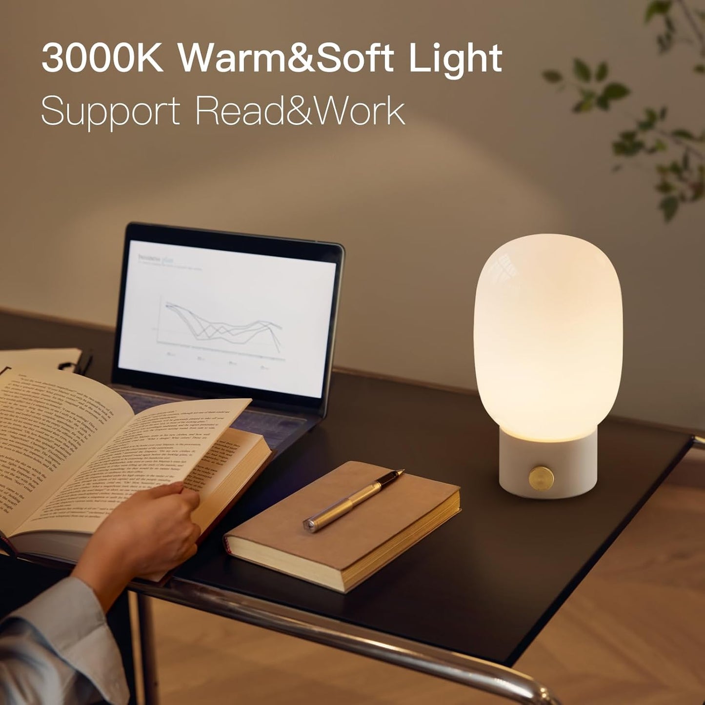 ONEWISH Bedside Table Lamp, Modern Small Desk Light with Warm LED Bulb, Fully Dimmable Nightstand Lamp for Home Decor, Birthday Gift