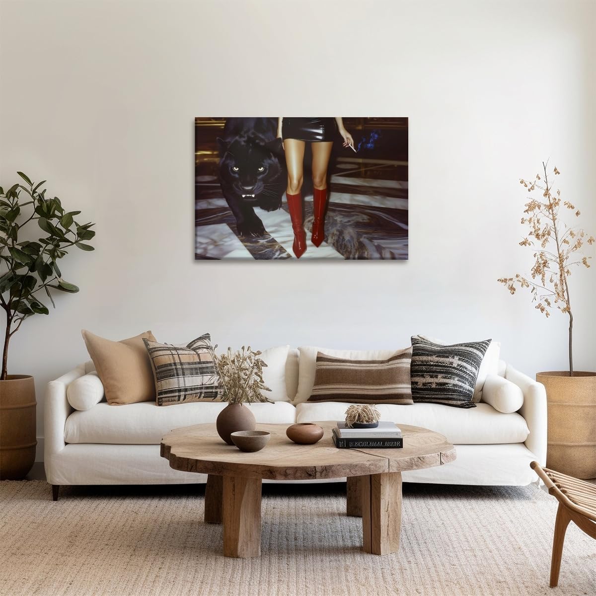 Vintage Trendy Red Boots Wall Art Retro Leopard Canvas Fashion Poster Luxurious Aesthetics Chic Cool Girl picture Print Preppy Room Home Wall Decor 8x12inch Unframed