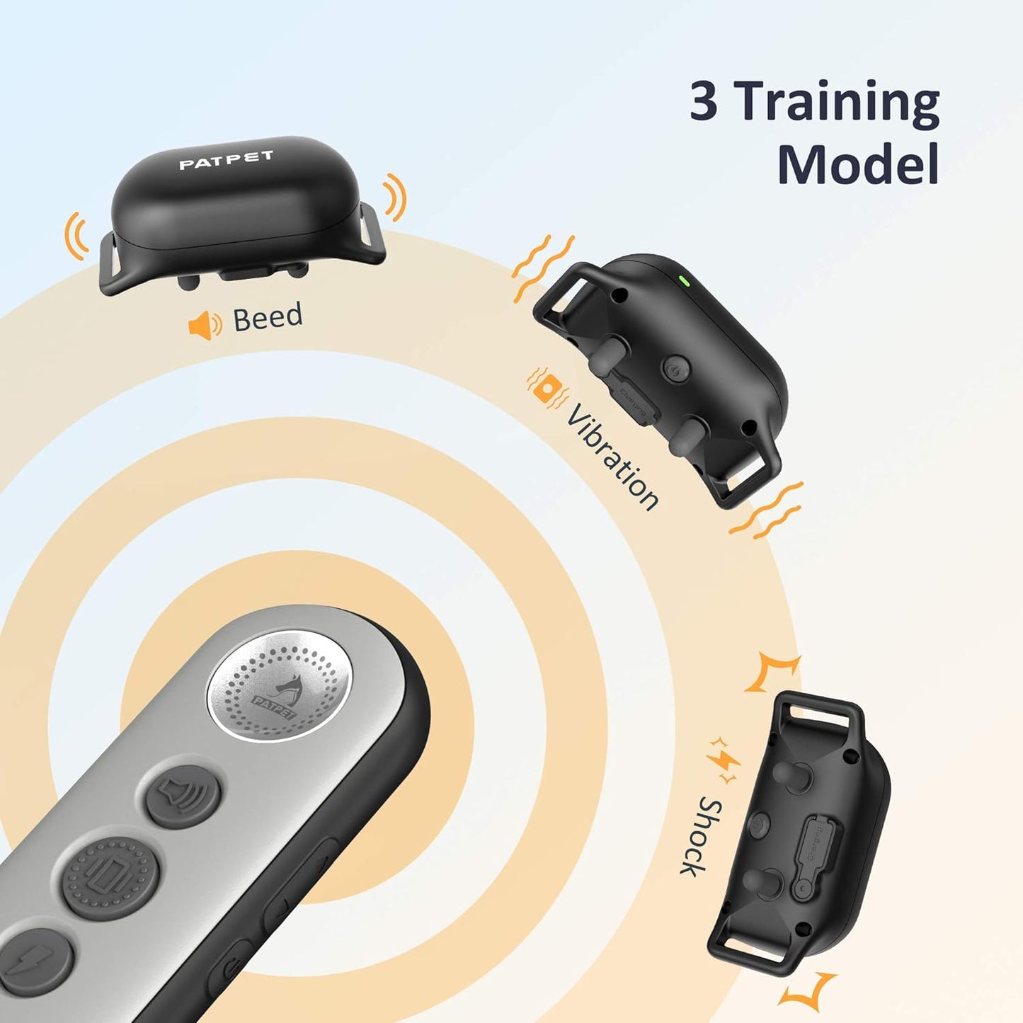 PATPET Dog Training Collar with Remote - Electric Dog Shock Collars for Small Medium Large Dogs, 3 Adjustable Safe Modes Rechargeable Waterproof E Collar for Dogs (8-120 lbs)