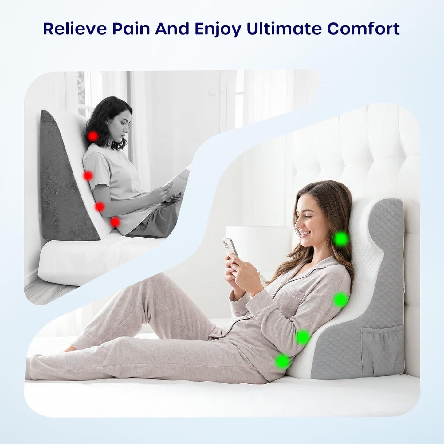 Wedge Pillow for Sleeping - Orthopedic Bed Wedge Pillow for Post-Surgery Recovery, Acid Reflux & Snoring Relief - Memory Foam Back Support Pillow for Sitting Up in Bed, Headboard Cushion - White