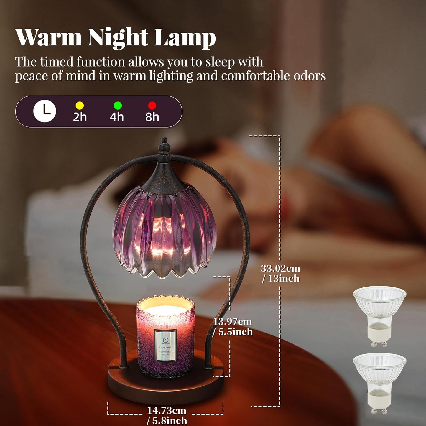 Candle Warmer Lamp, Dimmable Candle Warmer with Timer, Vintage Candles Wax Warmers for Jar Candles Birthday Gifts for Women, Mom, Home Decor for Bedroom Living Room, Purple Black