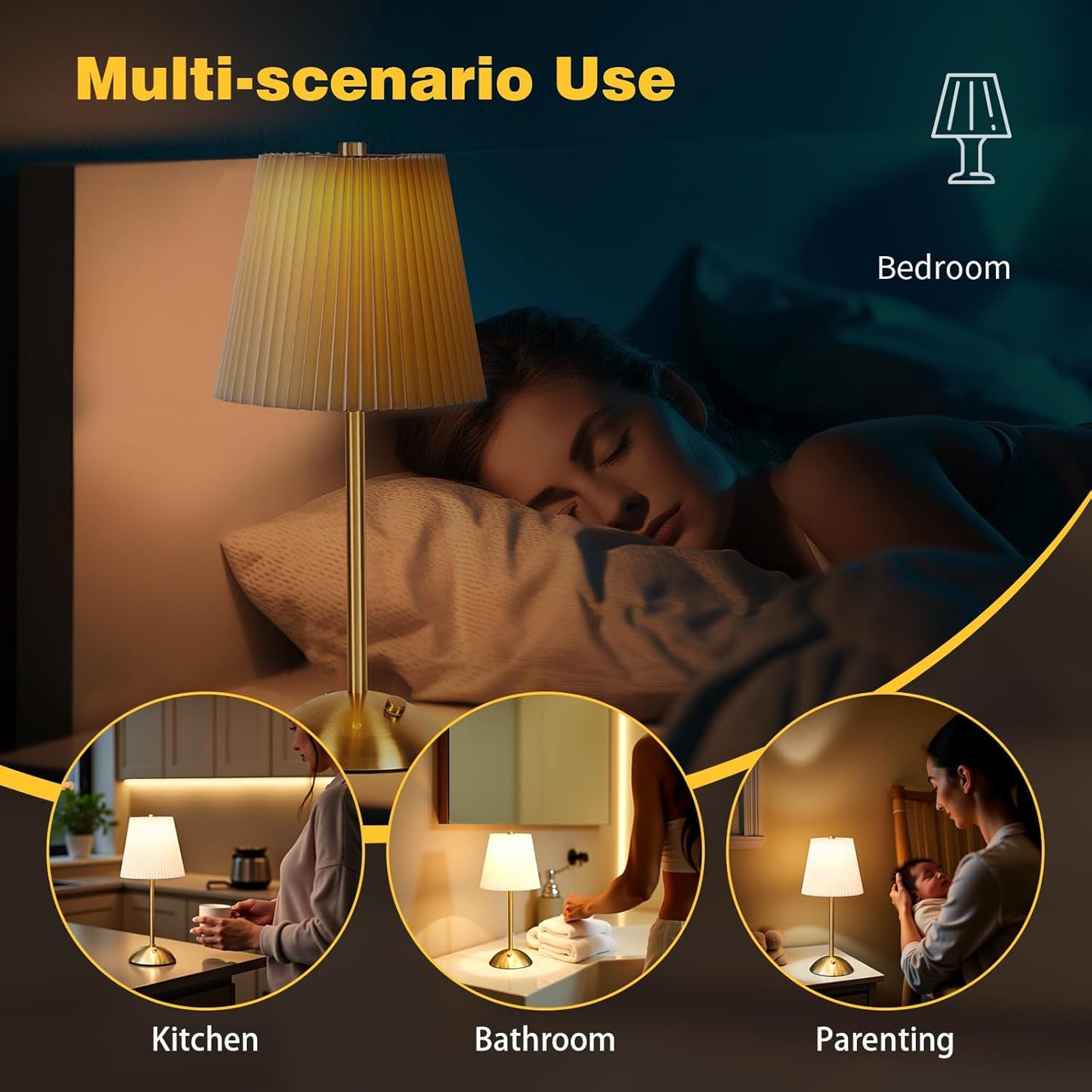 Cordless Table Lamp, 3000mAh Rechargeable Battery Operated Touch Light, Portable 3-Color Dimmable Vintage Ambient Light Beige Fabric Shade for Dining Table/Bedroom/Kitchen/Bar/Bathroom/Entryway/Gift