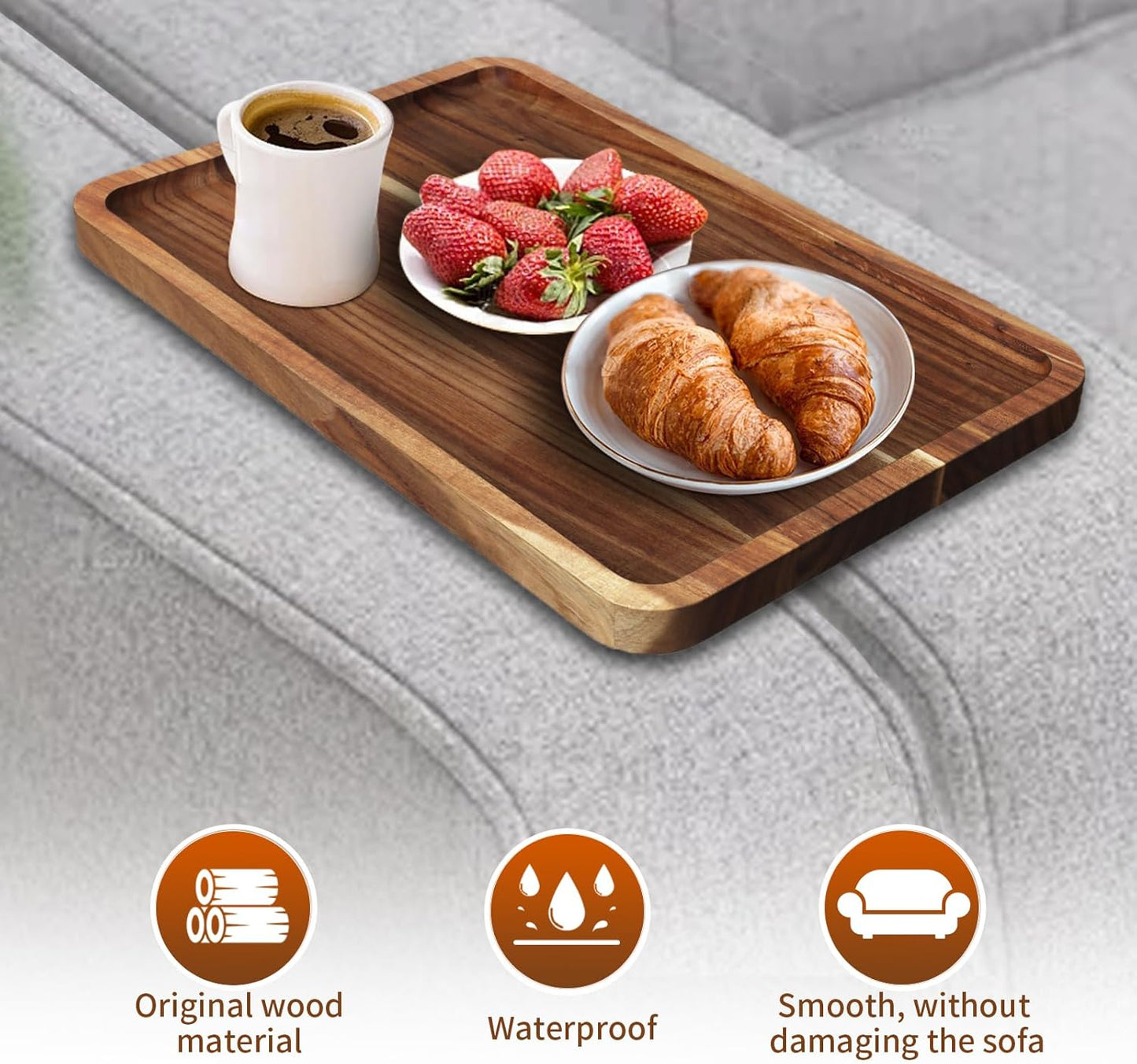 Sofa Tray, Solid Wood Tray Table Foldable, Couch Desk No Odor for Drinks Snacks Phone Remote Control (Square-Shaped)
