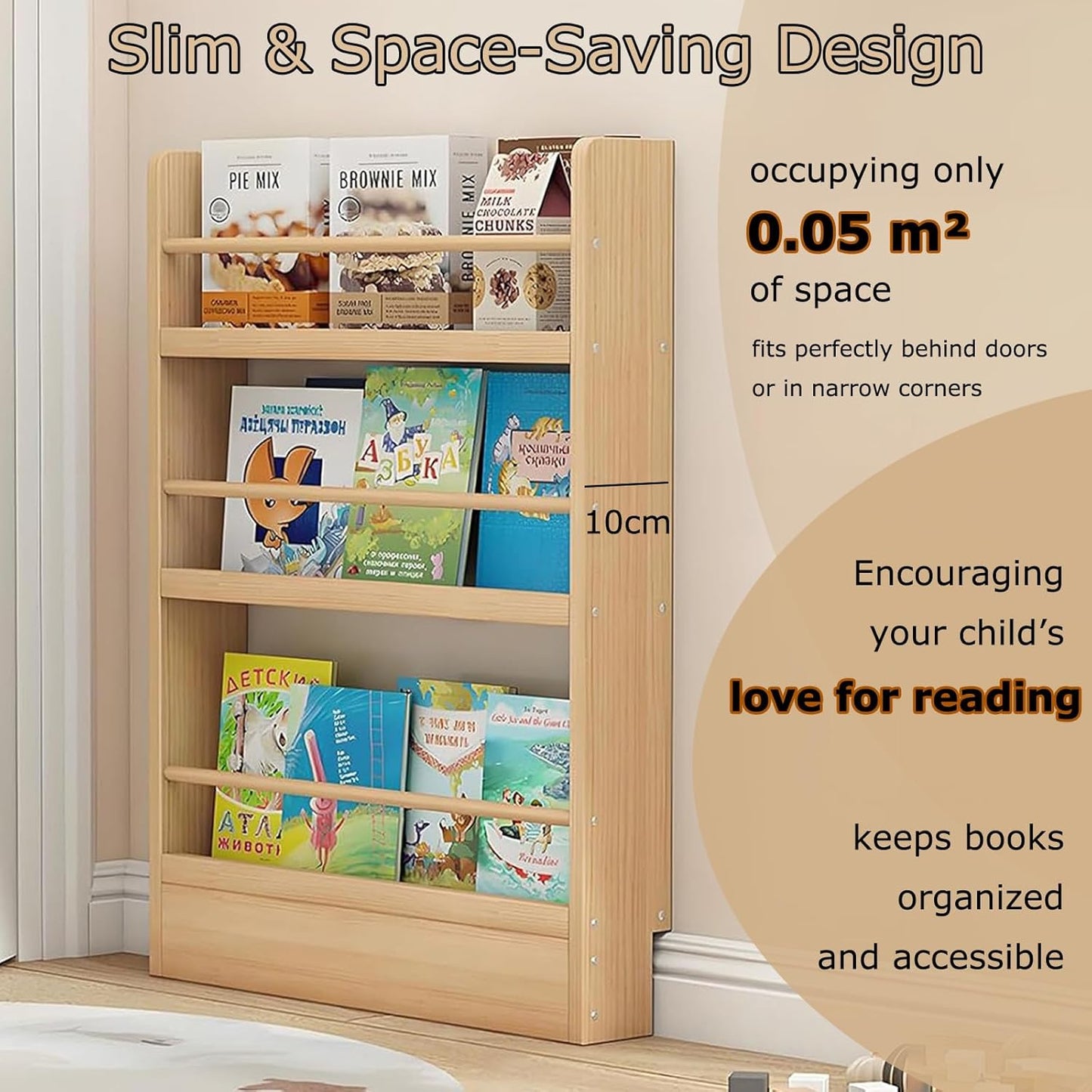 Behind The Door Bookshelf – Space-Saving, Wall-Mounted Wooden Storage Solution for Kids, Bedroom, Living Room & Nursery – Easy Installation, Natural Pine Wood Finish