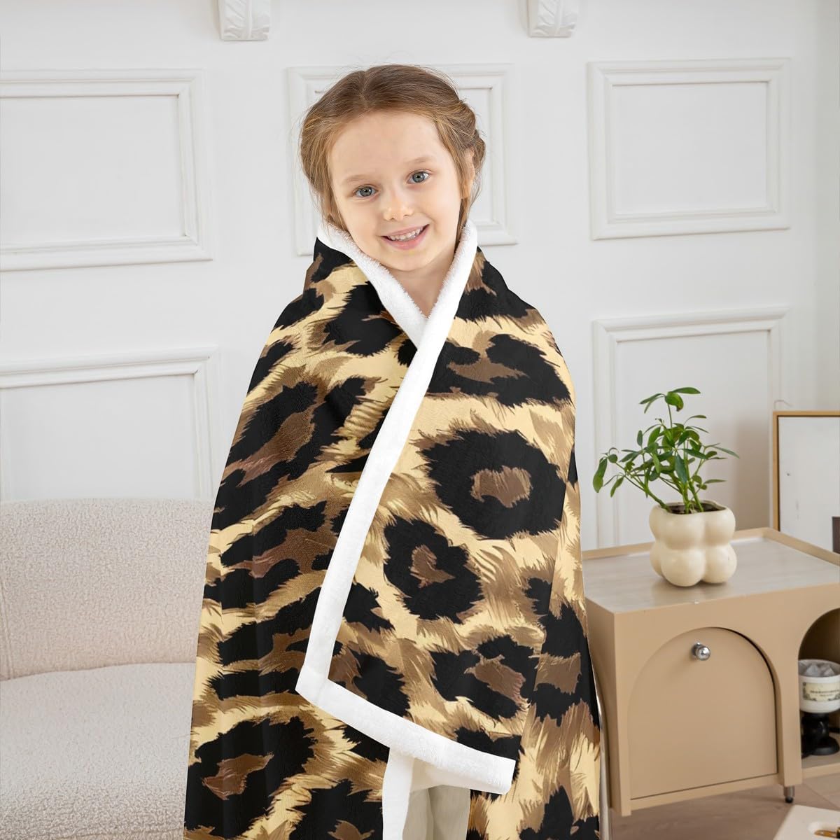 Custom Name Black Brown Leopard Print Blanket 50"x60" Women Cheetah Print Throw Blanket,Africa Big Cat Leopard Spot Fleece Blanket Wild Animal Hide Bed Blanket,Africa Wild Animal Theme Sofa Decor