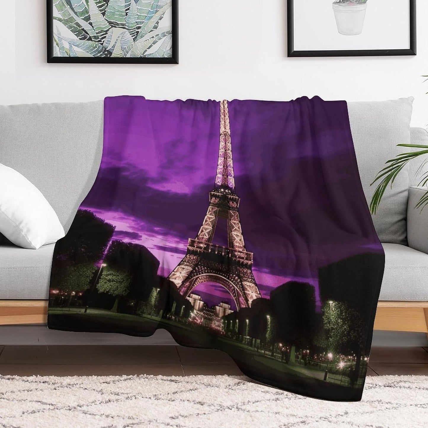 Purple Eiffel Tower Blanket Super Soft Lightweight Throw Blanket Cute Cozy Warm Bed Blanket Decorative Fuzzy Blanket All-Season Home Decor Gift for Sofa Couch Living Room 30"*40"（76 * 100cm）