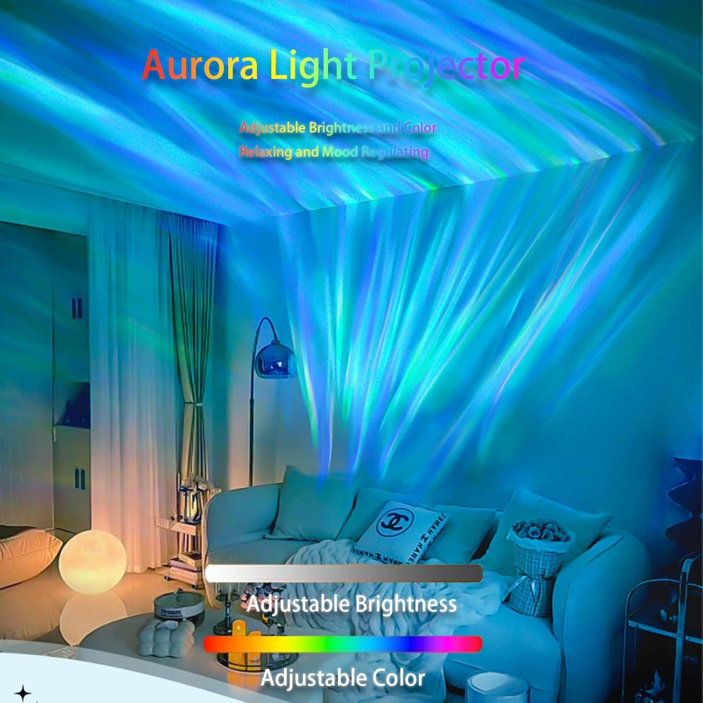 Northern Lights Projector, 16 Colors Rechargeable Aurora Light Projector & Mood Lighting Galaxy Lamp, App Remote Night Light for Bedroom, Gift for Teenage Girls Room Decor (Battery)