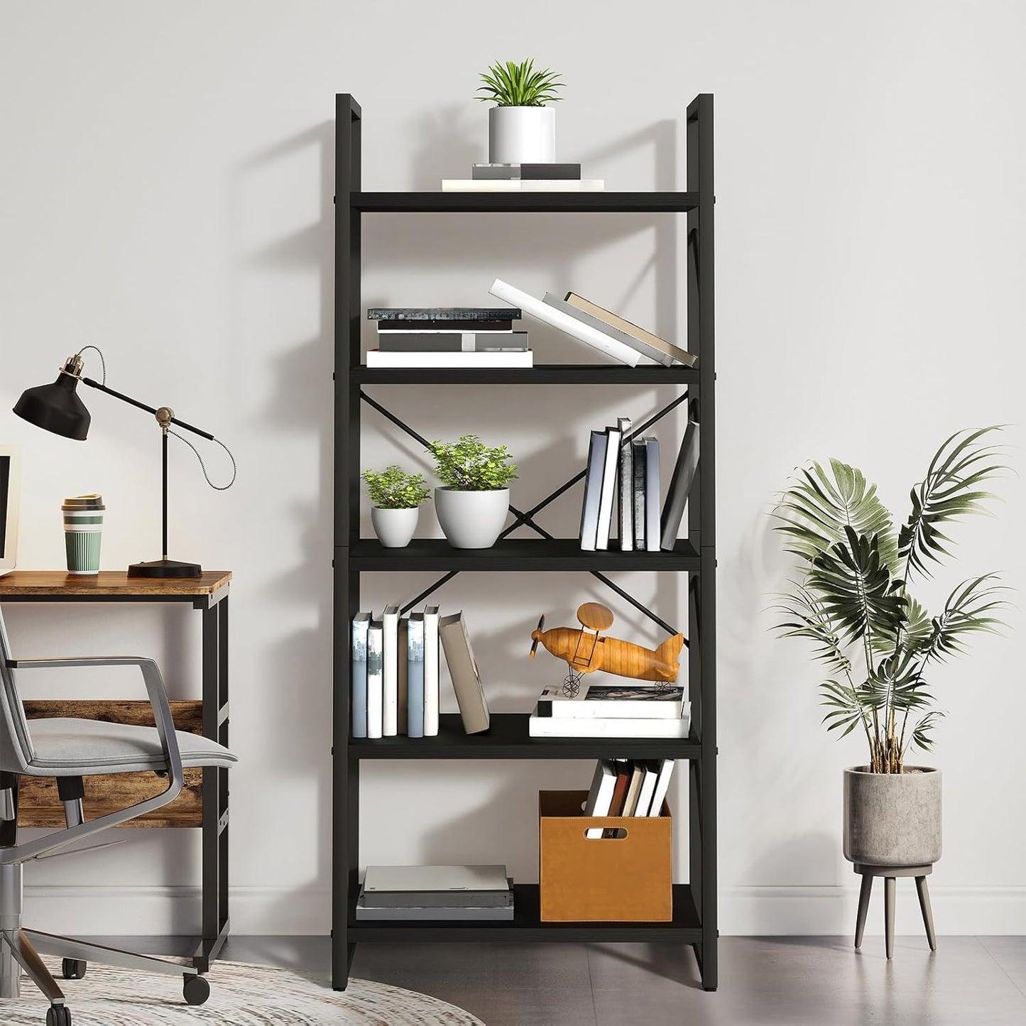 YITAHOME 5 Tiers Bookshelf, Artsy Modern Bookcase, Book Rack, Storage Rack Shelves Books Holder Organizer for Books/Movies in Living Room/Home/Office - Black