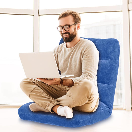 Floor Chair 14 Adjustable Positions w/Back Support, Padded Lazy Sofa w/Breathable Cotton & Skin-Friendly Coral Velve for Reading Meditating Gaming,Blue