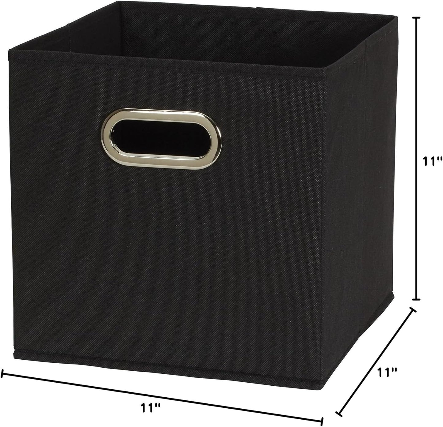 Household Essentials Foldable Fabric Storage Bins 6 Piece Set, Strong Poly-Woven Fabric, Sturdy Chipboard Sides, Grommet Front Handle, Stackable and Foldable, Classic Design, Black