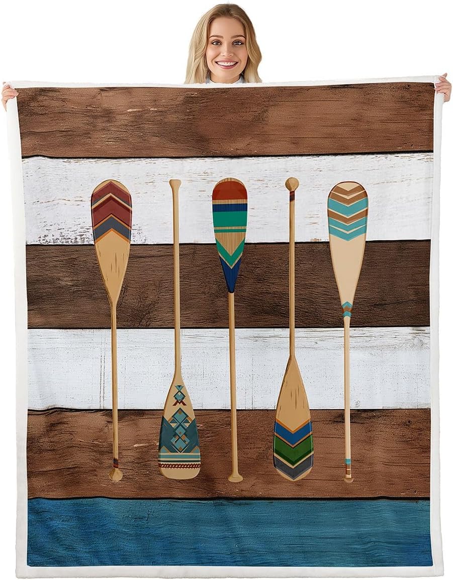 Lake Paddle Blanket 40"x50" The Lake House Decor for The Home,Rustic Farmhouse Cabin Lodge Watercolor Wooden Plank Throw Blanket Lake Life Decor for Women,Boat Blade Fleece Blanket Lake Decor