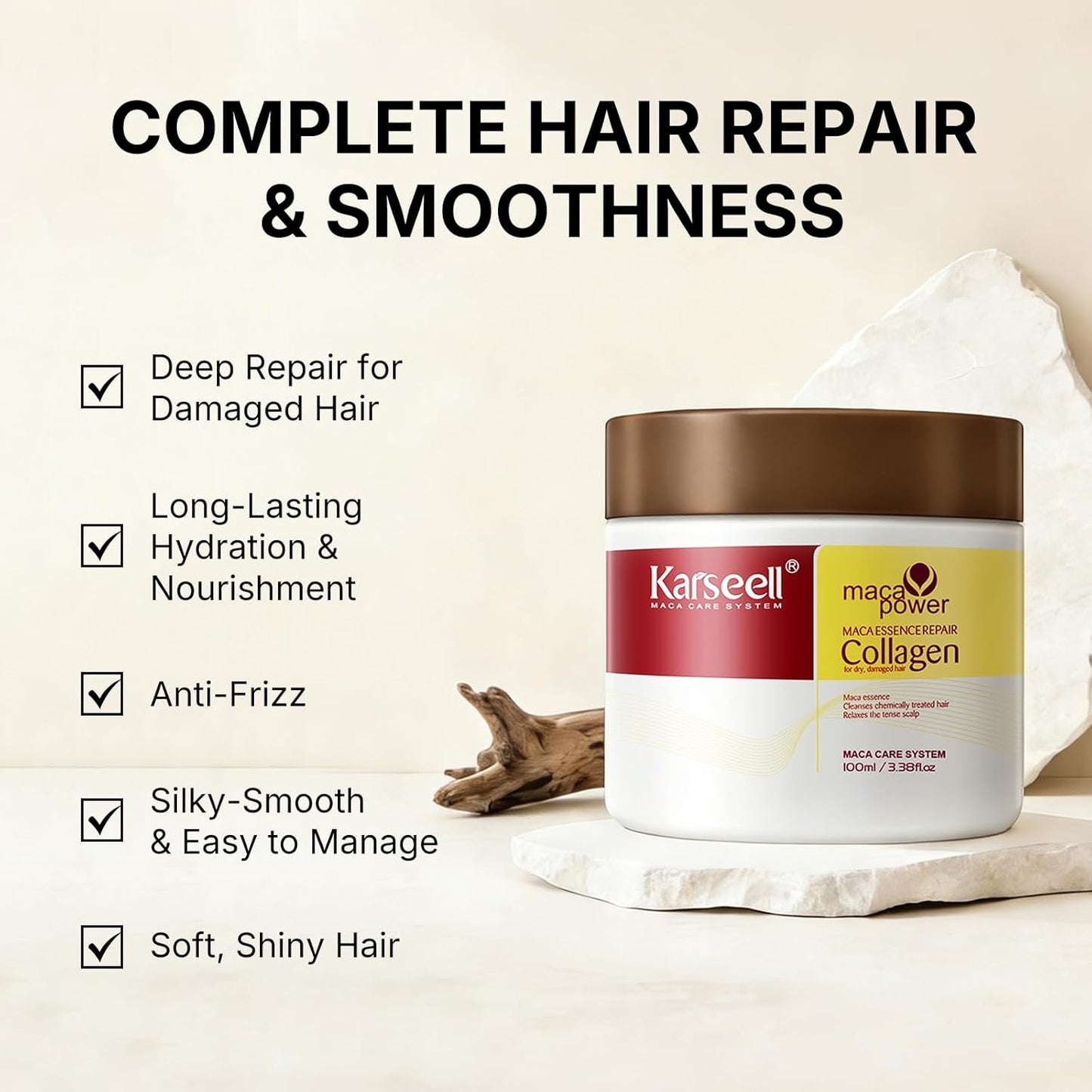 Karseell 3.38floz 100ml Collagen Hair Treatment Deep Repair Conditioning Argan Oil Collagen Hair Mask Essence for Dry Damaged Hair All Hair Types