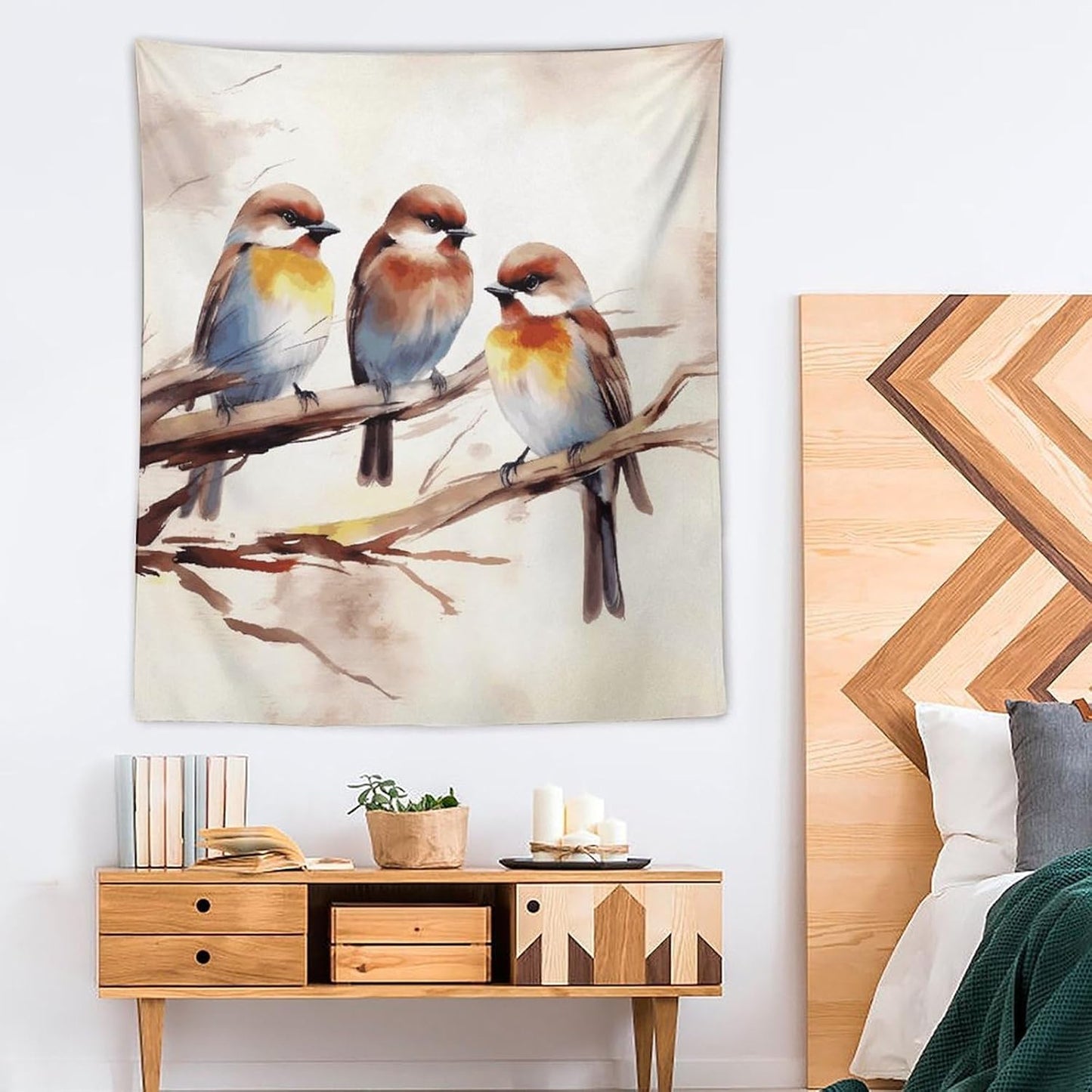 FodPand Birds Resting on Tree Branch Tapestry Anti-fading Wall Tapestry with Installation Kit Backdrop Banner Multipurpose Aesthetic Tapestries Boho Wall Art Hanging Decorative Blanket 50"x60"