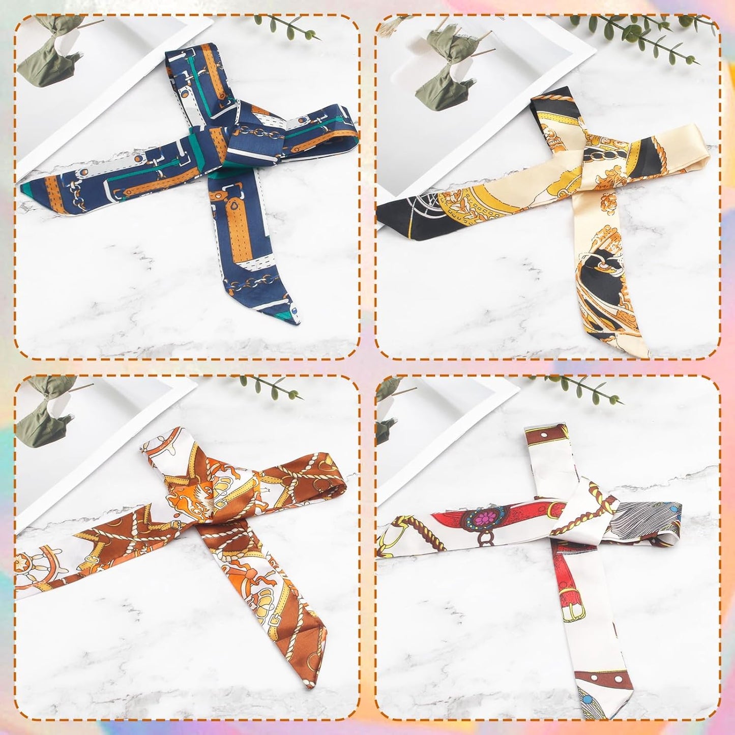 12PCS Colorful Band Narrow/Neckerchief Scarf, Satin Fashion Narrow/Head Wrap Fashion Scarf for Decoration, Braided Hair Tie Scarves for Women, Women Handbag Scarfs