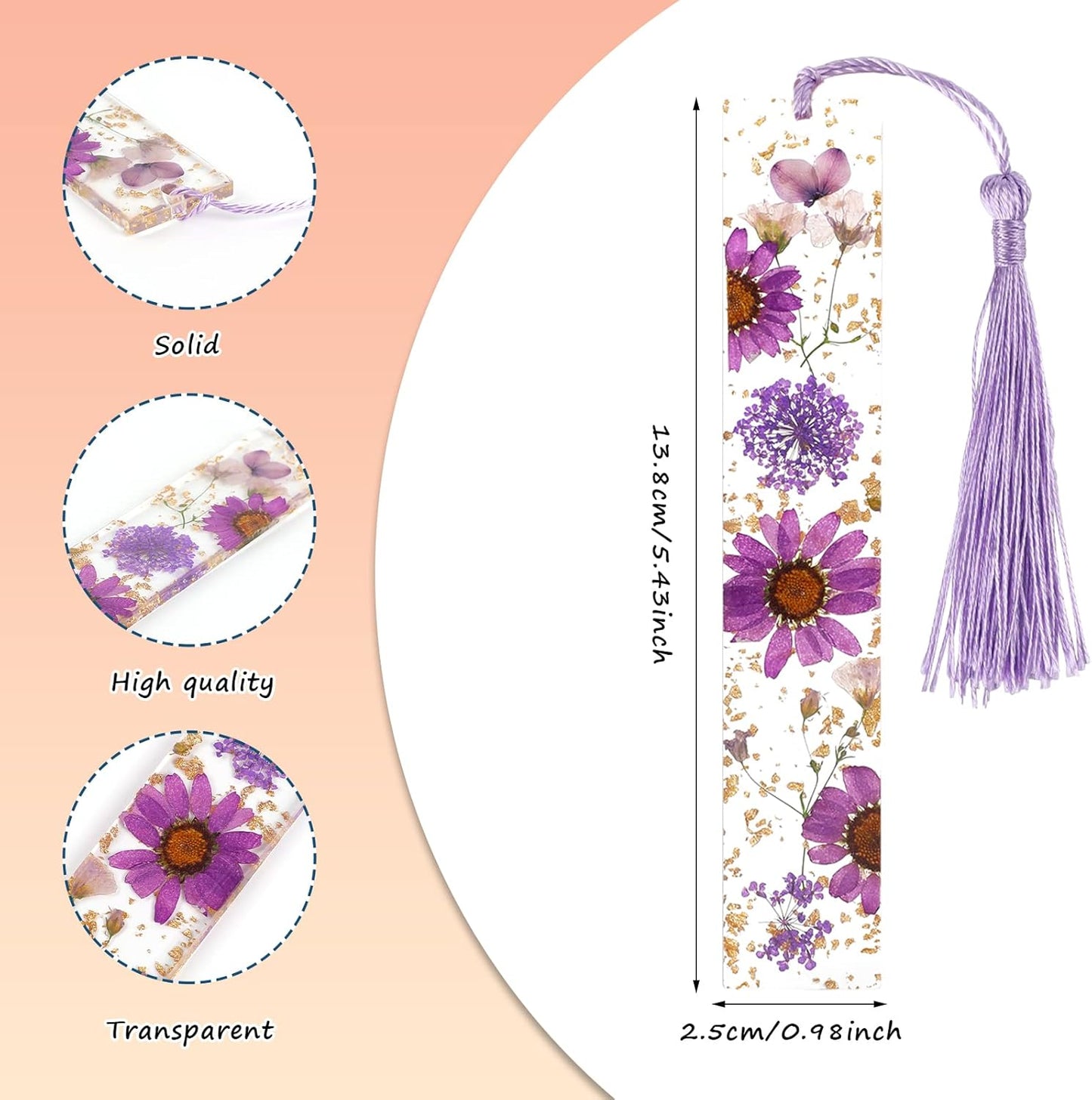 4 Pieces Dried Flower Resin Bookmarks,Transparent Floral Book Page Holder and Book Mark Set Handmade Bookmarks with Tassel Cute Book Accessories Gift for Reading Lover Students Teachers