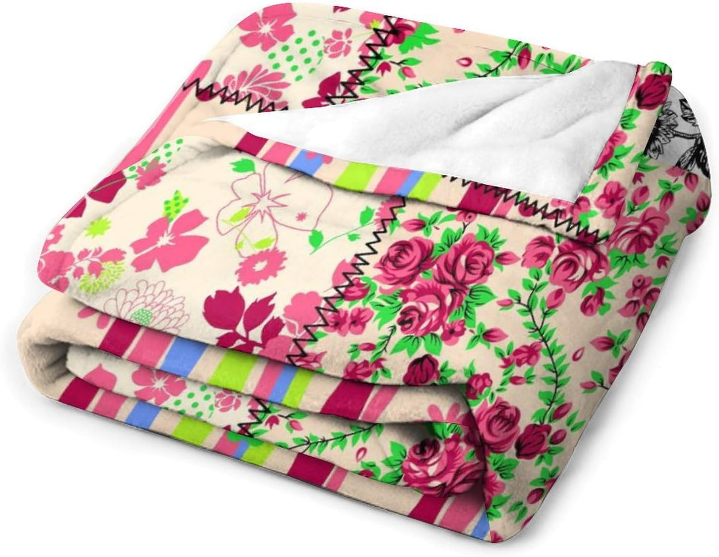 Patchwork Floral Throw Blanket,Retro Style Boho Colorful Farmhouse Flower Botanical Flannel Plush Camping Company Double-Sided Office Chair Bedding Blankets, 40x50 in