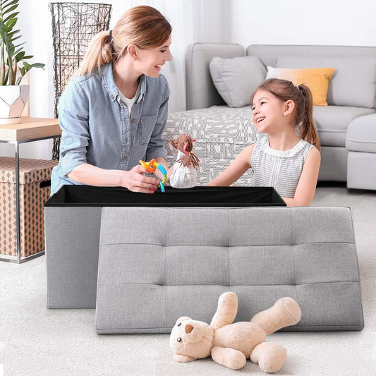 Camabel 30 Inches Folding Storage Ottoman Bench, Ottoman Foot Rest, End of Bed Bench, Storage Chest, Load 660 lb, for Living Room, Bedroom, Entryway Grey