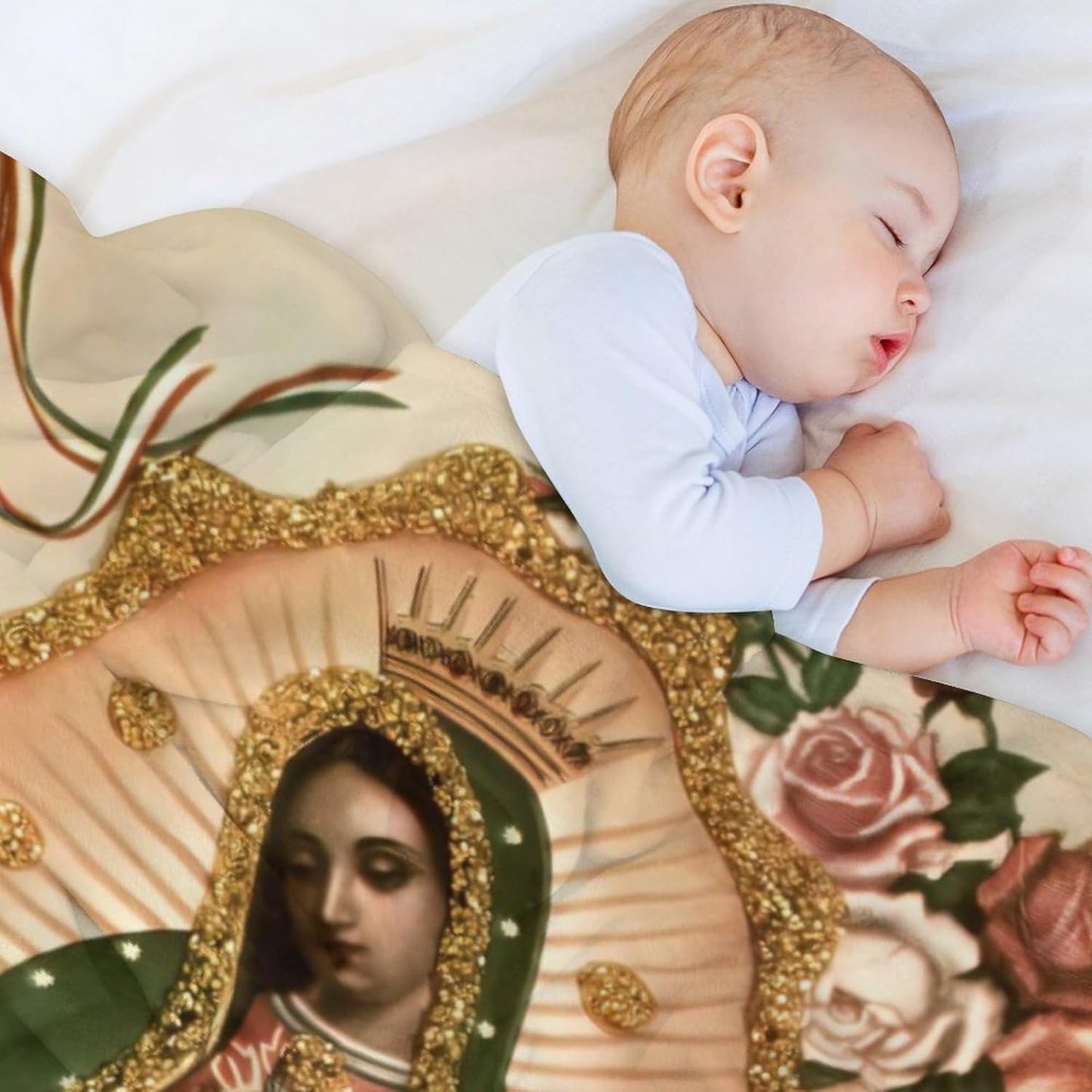 Virgin De Guadalupe Our Lady of Virgin Mary Throw Blanket Lightweight Virgen Themed Blankets for Sofa, Bed, Super Soft Cozy Microfiber Blanket 40"x50"