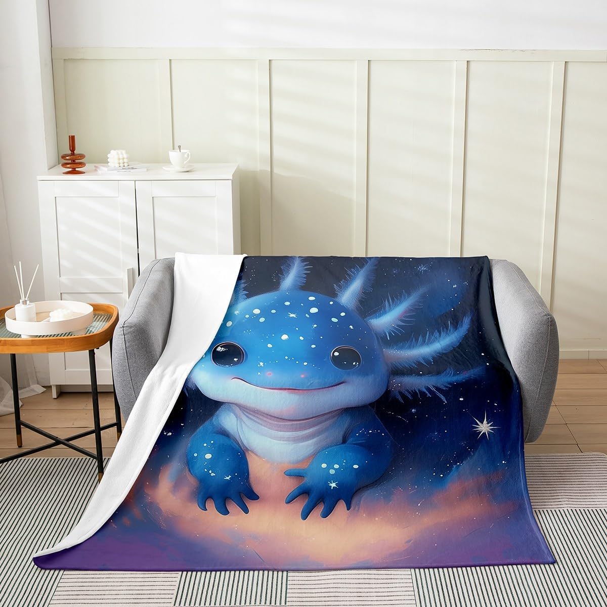 Erosebridal Cartoon Animal Axolotl Fleece Blanket Throw 50"x60" Cute Salamander Flannel Blanket Axolotl Fuzzy Plush Throw for Kids Boys Girls,Blue Purple Decor for Bed Couch