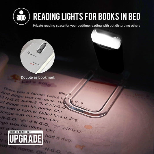 EGWASER Portable USB Rechargeable LED Clip-on Book Light for Eye-Protection, 3 Brightness Adjustable Dimmable Bookmark Light for Reading in Bed (Black)