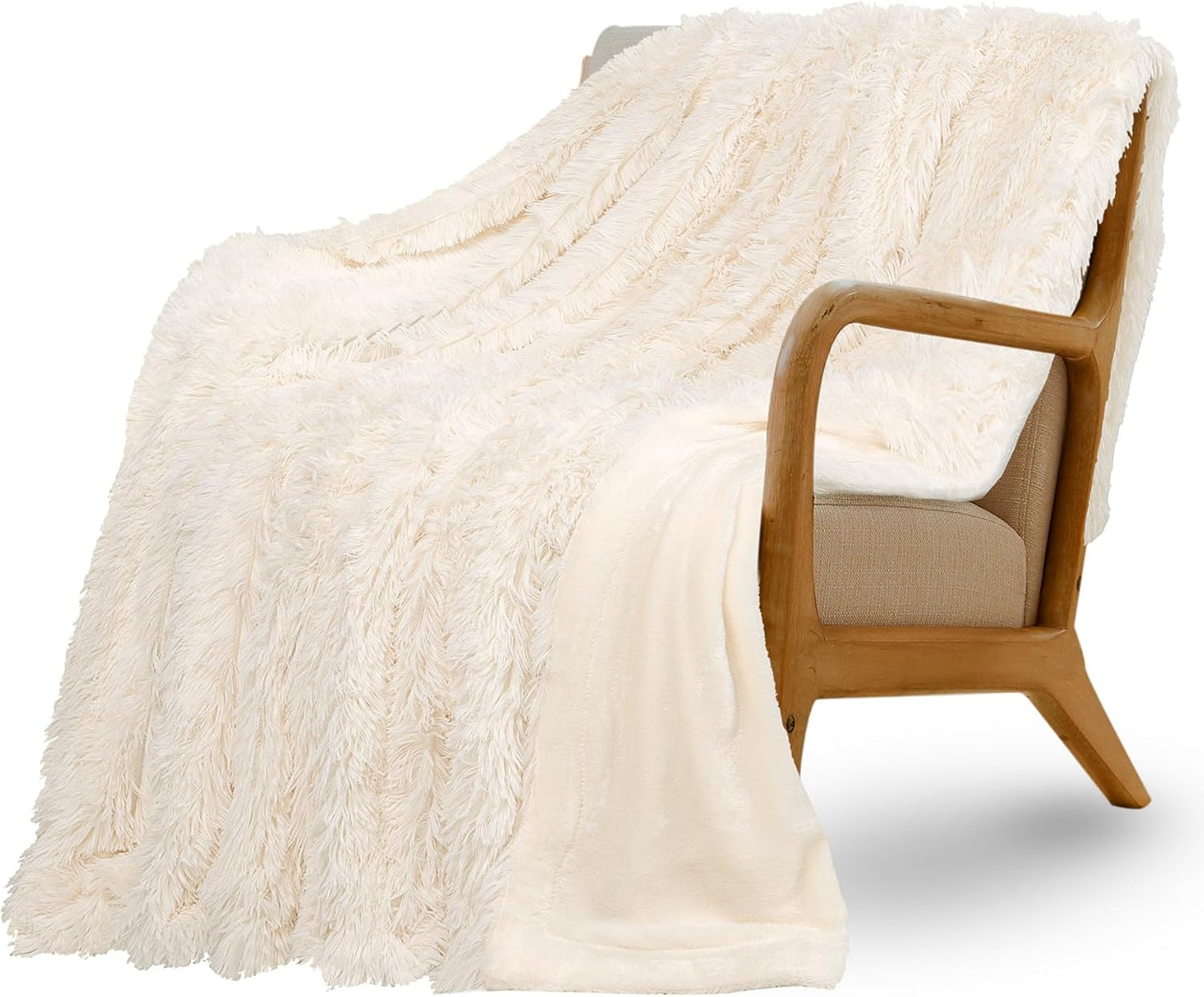 XYYZYZ Super Fluffy Throw Blanket, Faux Fur Fuzzy Blanket for Couch Sofa Bed, 50x60 Inches, Cream White