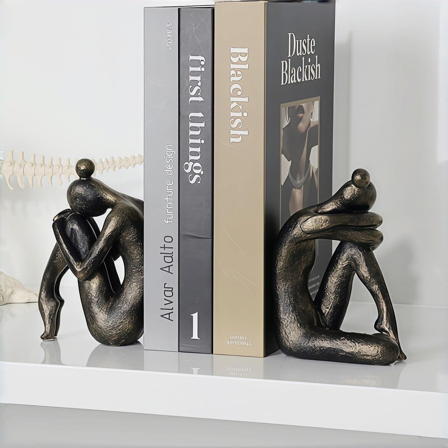 Decorative Resin Bookends for Shelves - Heavy Duty Book Ends Holder, Stopper for Office Desk, Bookshelf Organizer, Book Support (2 Pack)