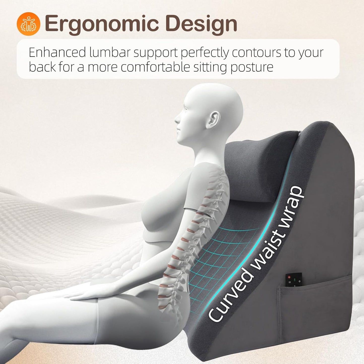 Back Pillow for Bed — 21" Extra-Wide 2-in-1 Dual-Layer Wedge with Adjustable Headrest, Soft Cover