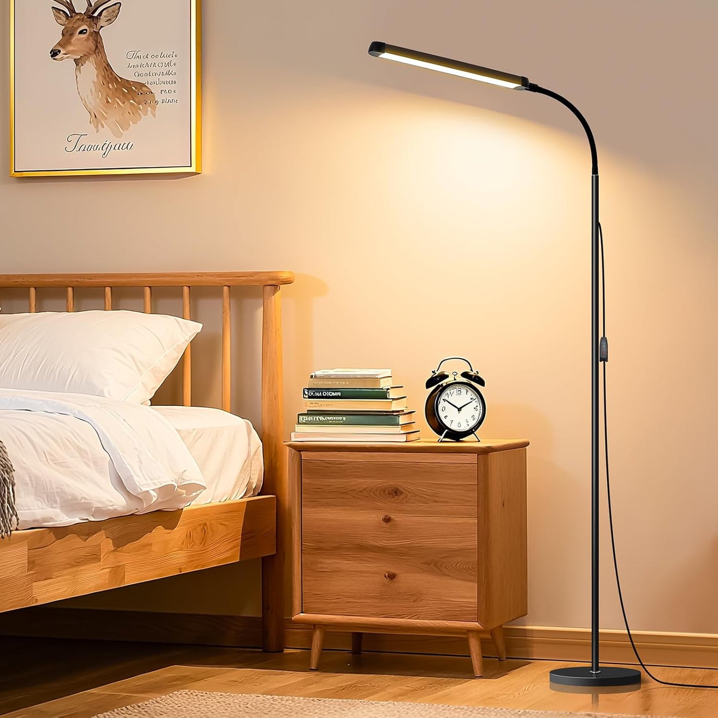 Modern LED Floor Lamp for Reading in Black, Bright 12W Dimmable Standing Light with Adjustable Gooseneck, 3 Color Temperatures, for Living Room corner, Office, Study Room, bedroom bedside nursery,lash