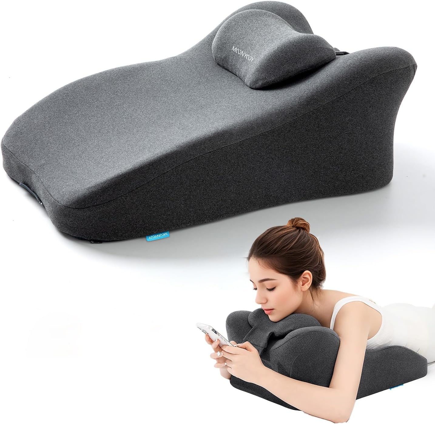 Memory Foam Ergonomic Support Pillow & Leg Elevation Cushion - Memory Foam Back Support for Bed Sitting, Reading & Daily Relaxing, Removable Washable Cover, Gray
