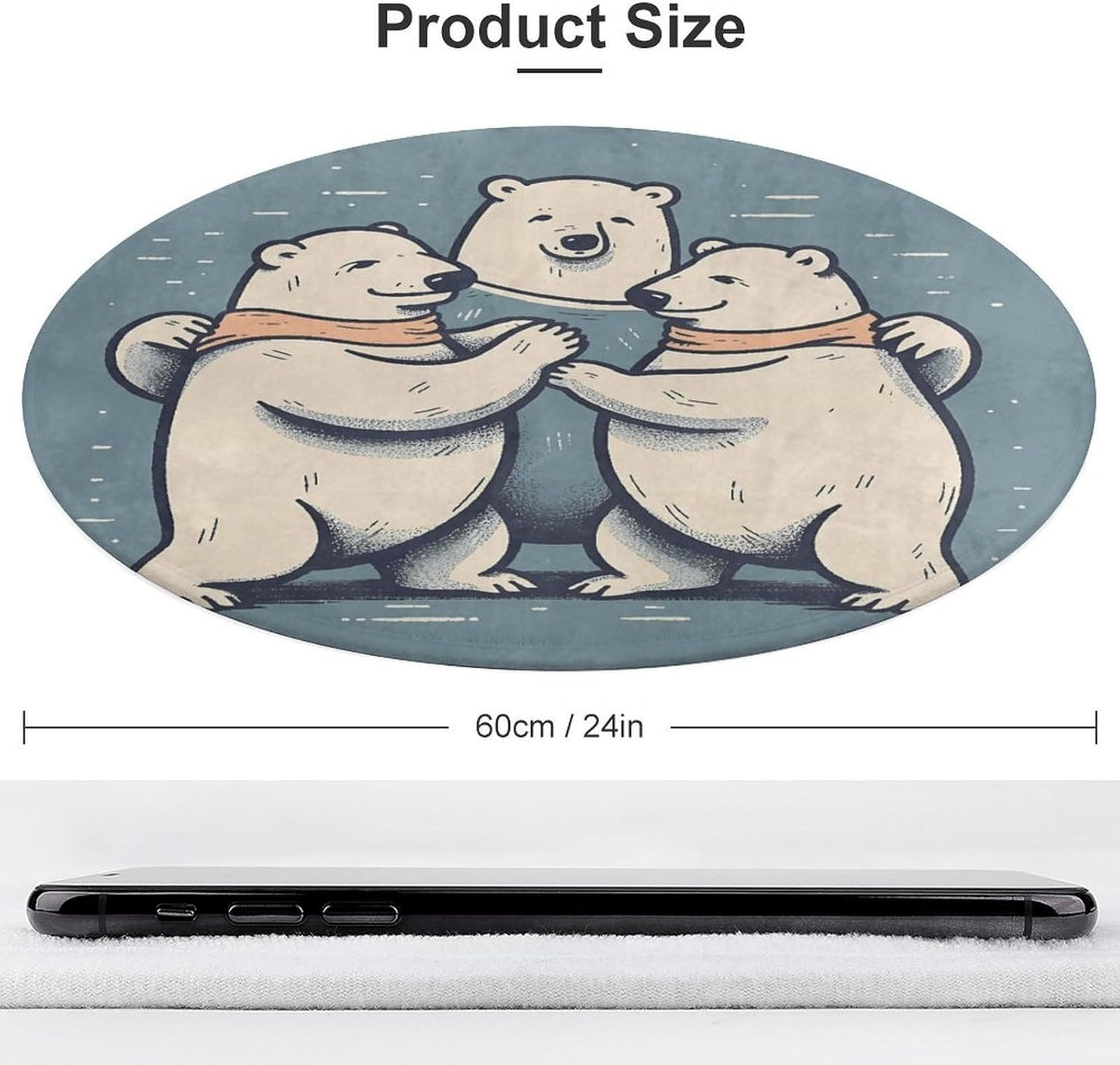Bear Dancing Circle Rug Retro Luxury Coral Velvet Floor Mat Non Slip Soft Indoor Floor Carpet Comfy Thickened Area Rugs Modern Aesthetic Minimalist Carpets for Home Decor