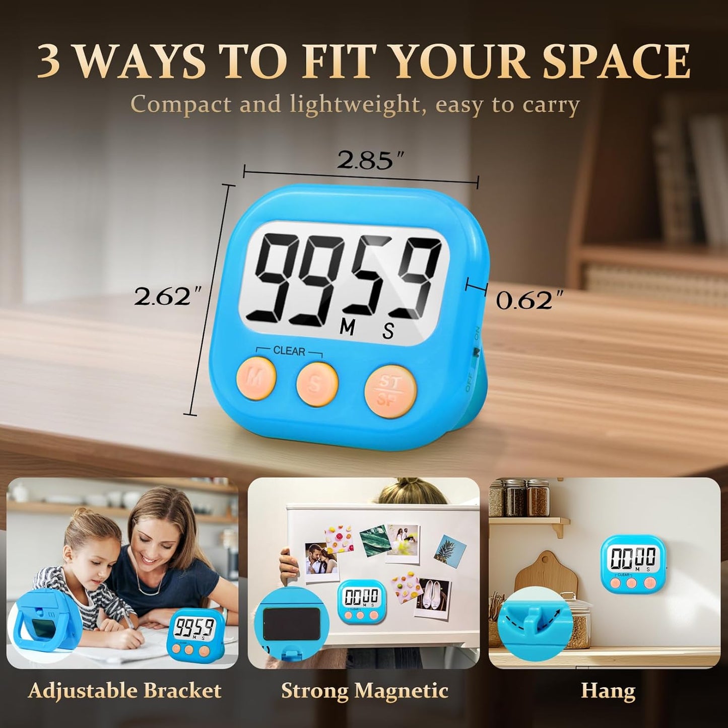 6 Pack Digital Kitchen Timer Small Classroom Timers for Kids Teachers (Blue&Pink)