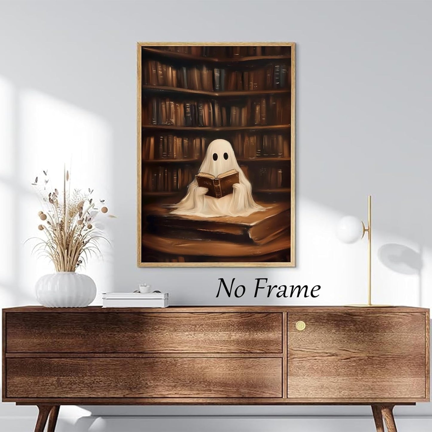 Ghost Reading Wall Art Halloween Aesthetic Poster Bookish Halloween Wall Art Funny Ghostes Painting Cute Dark Academia Reading Posters Vintage Ghost Pictures Library Painting Room 16x24inch No Frame