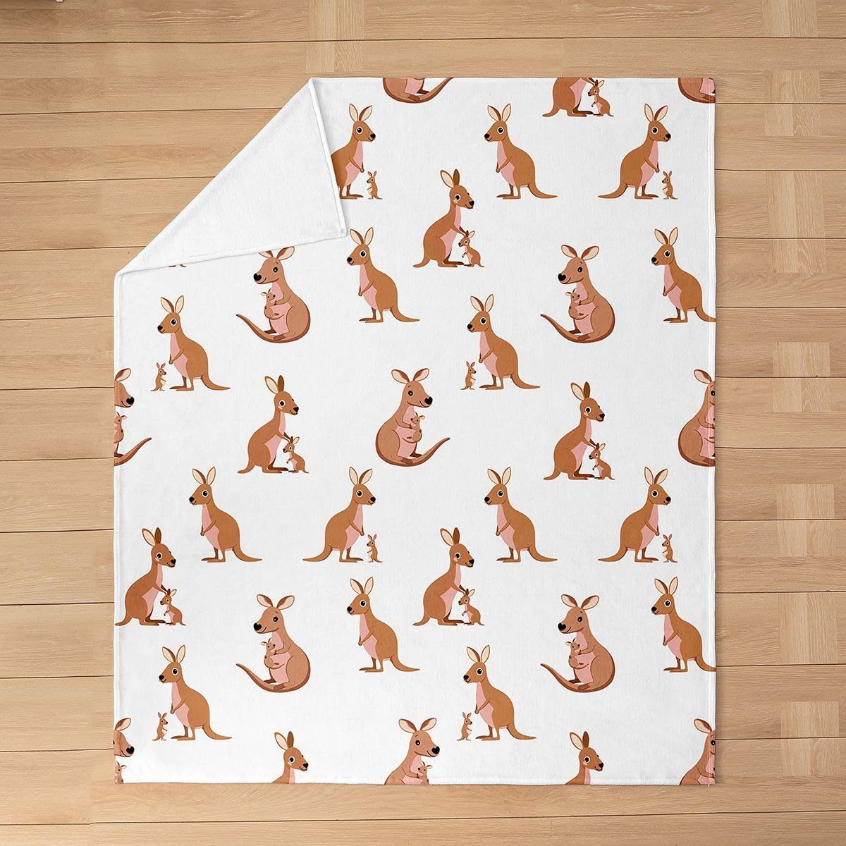 Feelyou Kids Kangaroo Throw Blanket All Season, Cute Wild Animal Bed Blanket for Girls Boys Bedroom Wild Kangaroos Decor Fleece Blanket, Brown Flannel Fuzzy Plush Blanket Queen 90"x90"