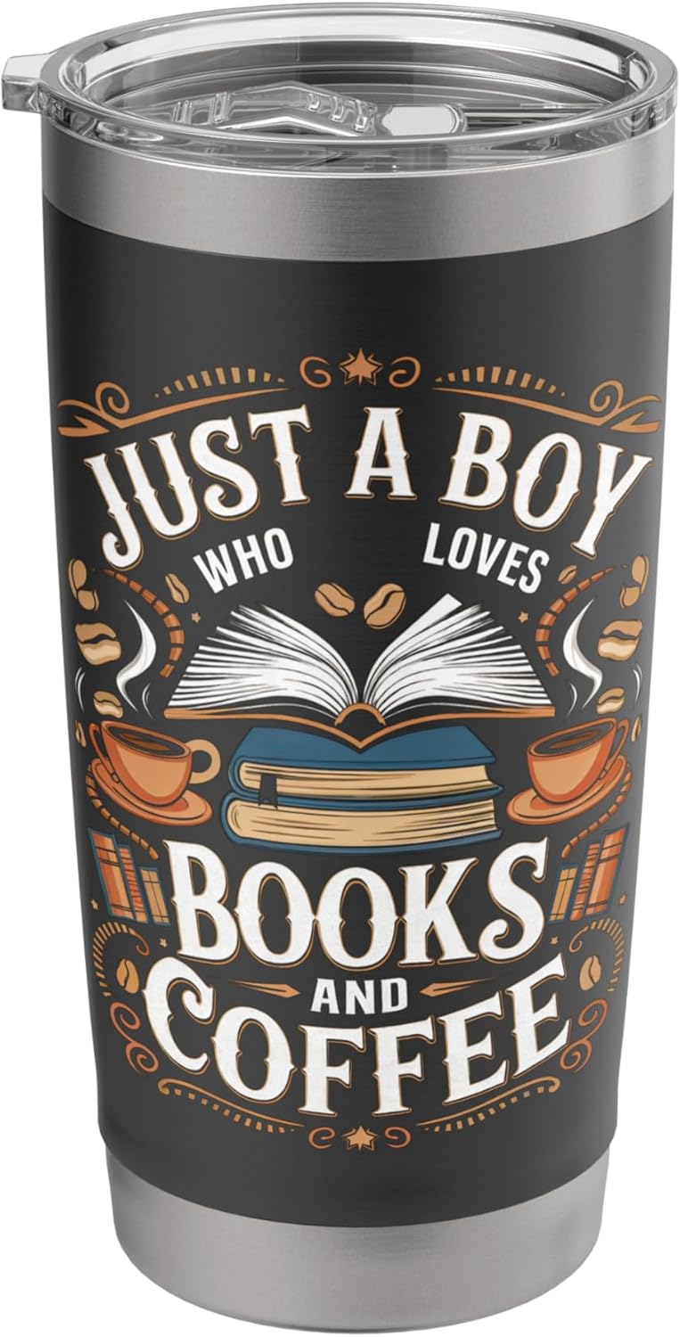 Just a Boy Who Loves Books Coffee Bookworm Book Reader Stainless Steel Insulated Tumbler