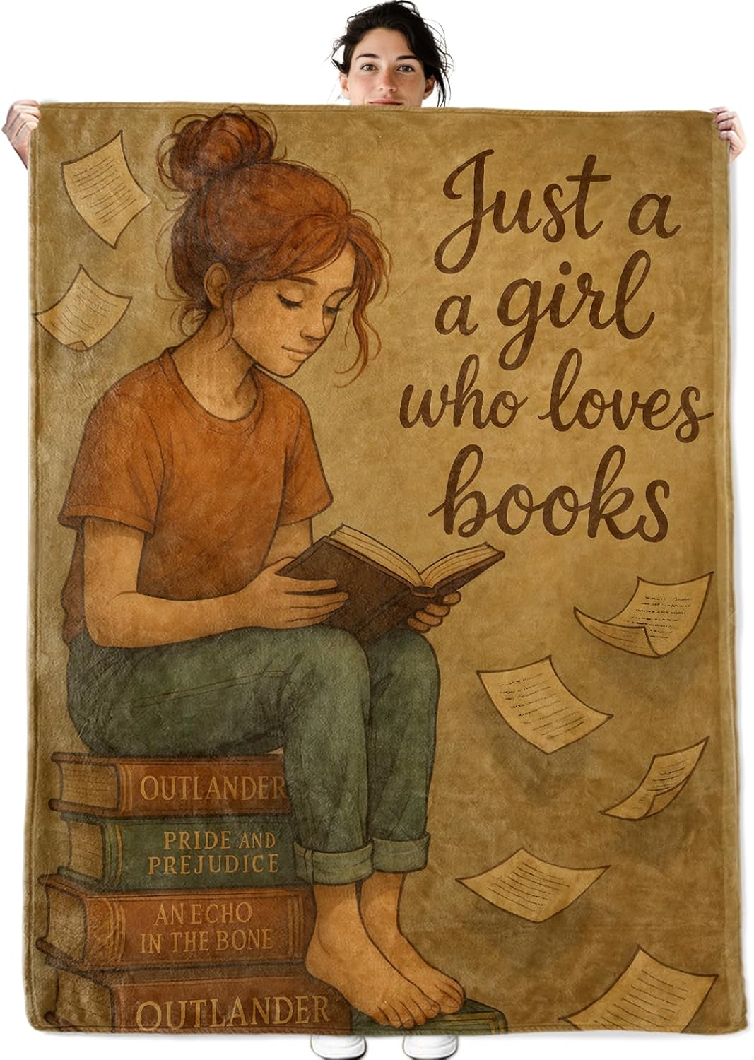 Just a Girl Who Loves Books Fleece Blanket for Boys Girls Kids, Cozy Soft Reading Lover Theme Blankets Gifts for Women, Adults, for Bedroom, Travel, Camping, Sofa, Room Decor 50x60 in