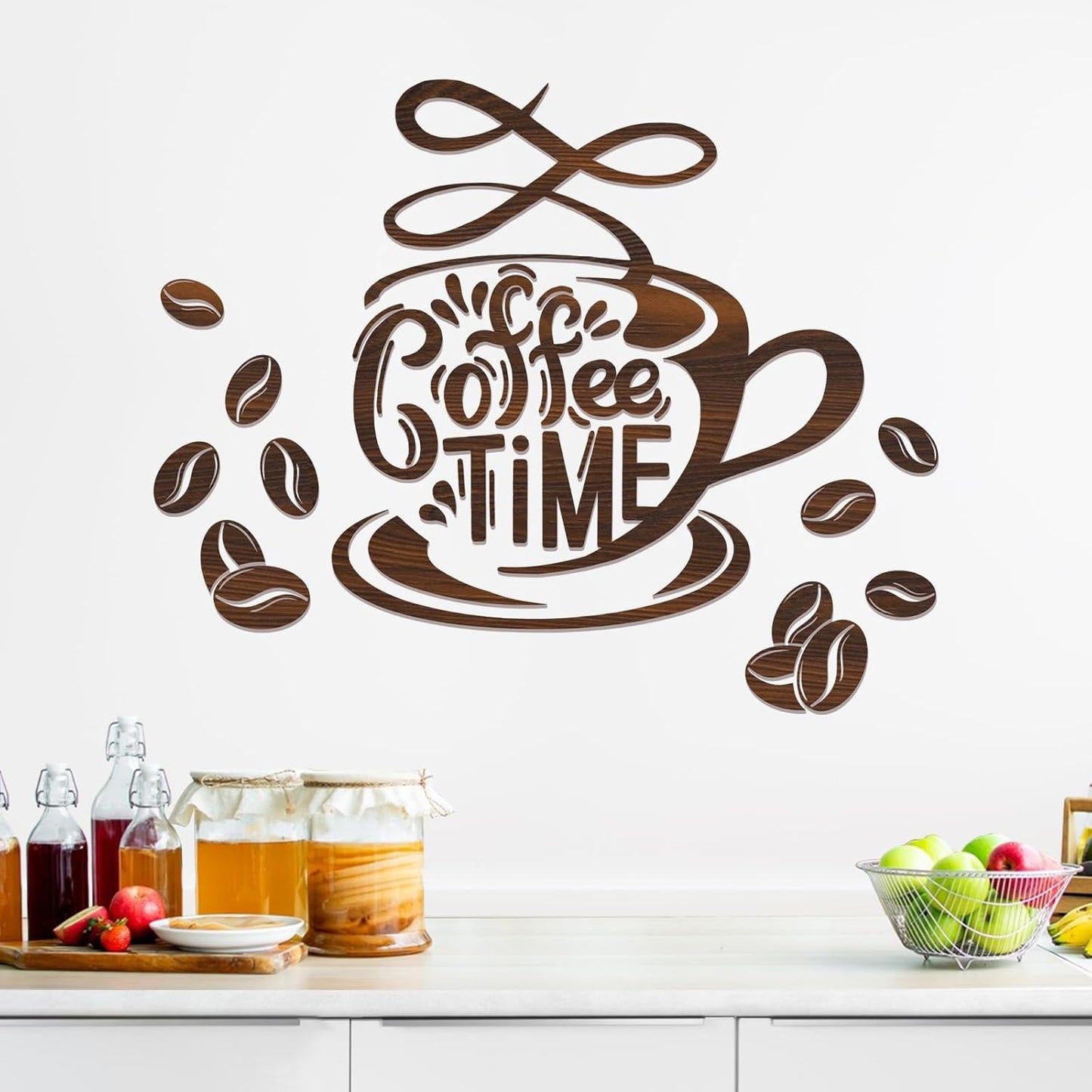 Yovkky Coffee Time Wall Decals Stickers, Coffee Beans Tea Cup Home Kitchen Bar Decor, Cafe Shop Pub Restaurant Office Decorations Art