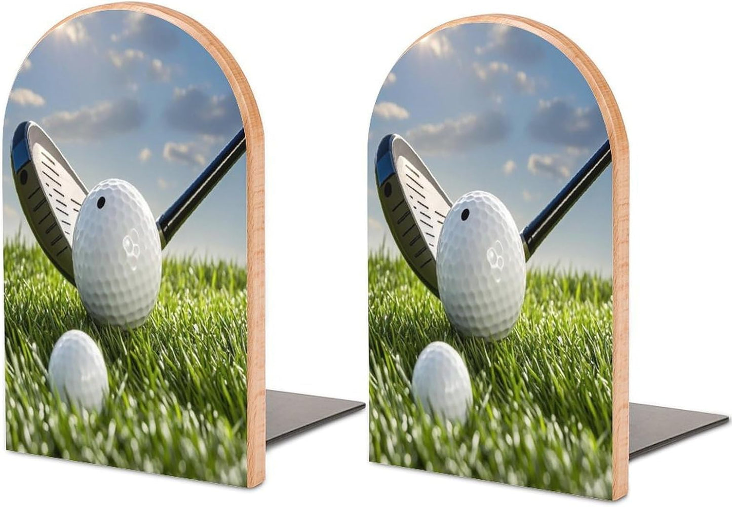 Golf Ball Bookends 1 Pair Heavy Duty Book Ends for Shelves Non-Skid Bookend Supports Wooden Book Holders with Metal Base Desk Organizers Books Storage to Hold Books