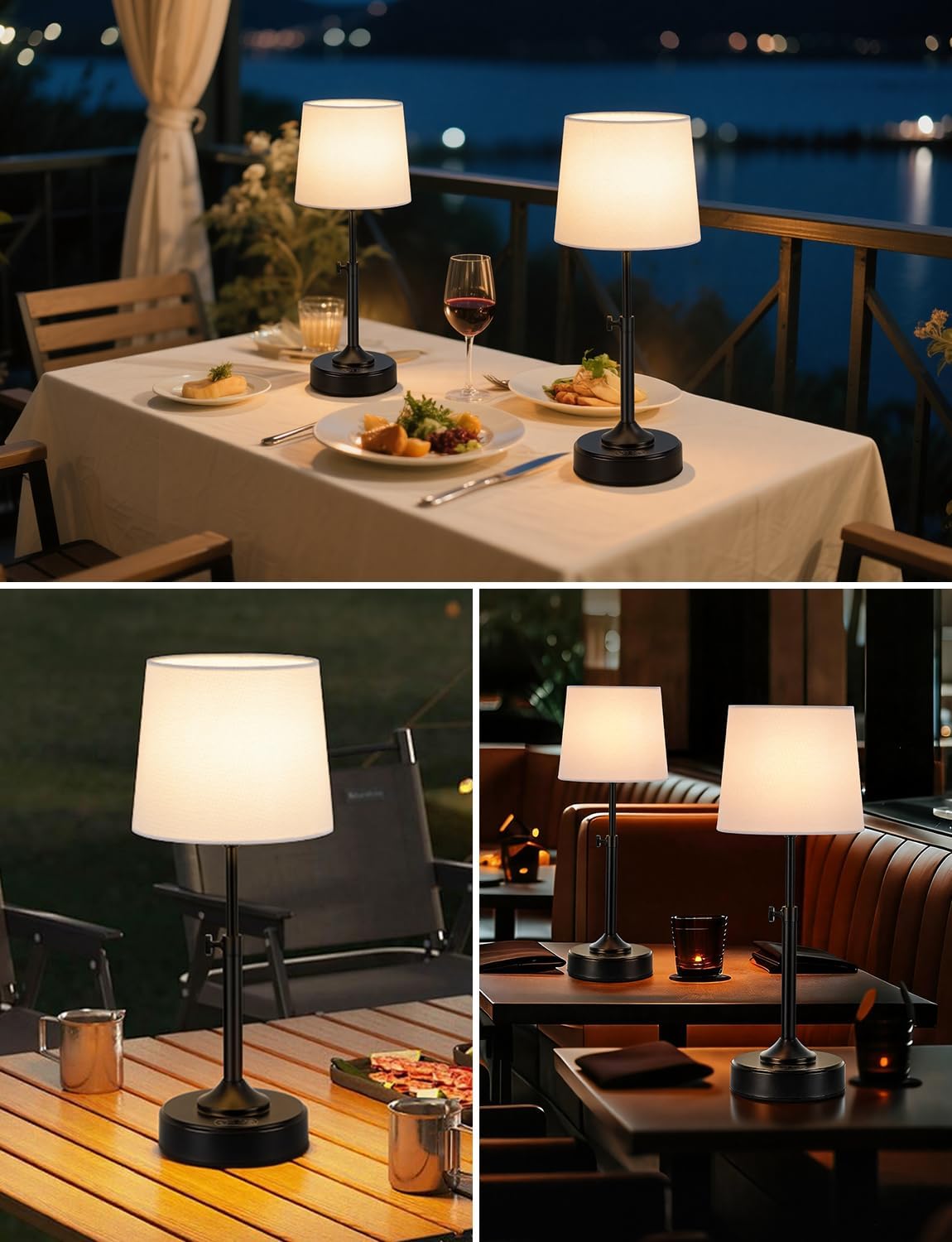Height Adjustable Cordless Table Lamp Rechargeable with Timer, 3-Way & Stepless Dimmable LED Battery Operated Table Lamp, Wireless Battery Powered Lamp, Black Touch lamps for Nightstand Countertop