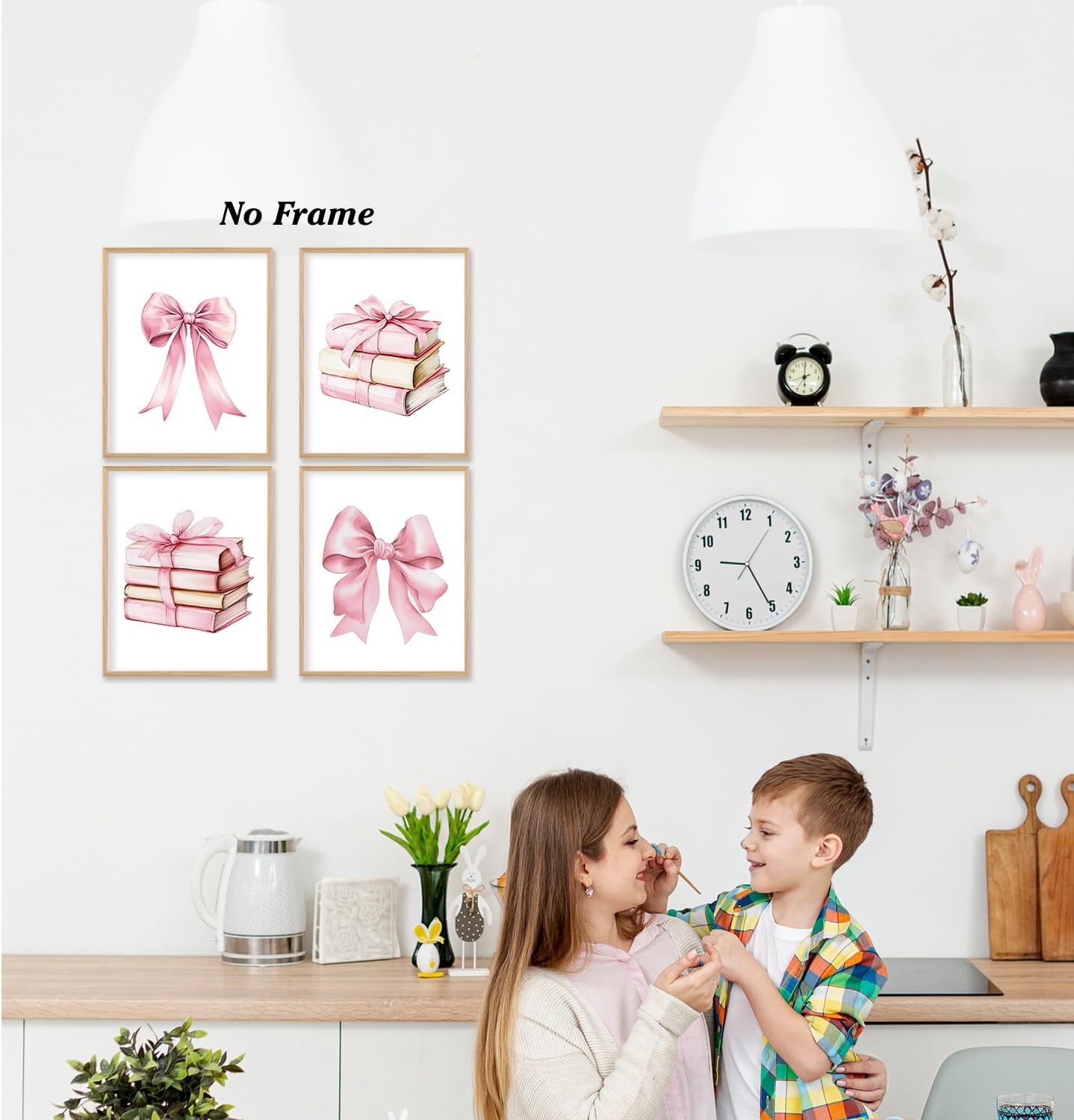 Boat Wades Coquette Pink Bow Unframed Wall Art Prints - Book Lover Reading Posters for Room Decor - Preppy Home Bedroom Classroom Library Wall Decor 8x10 Set of 4