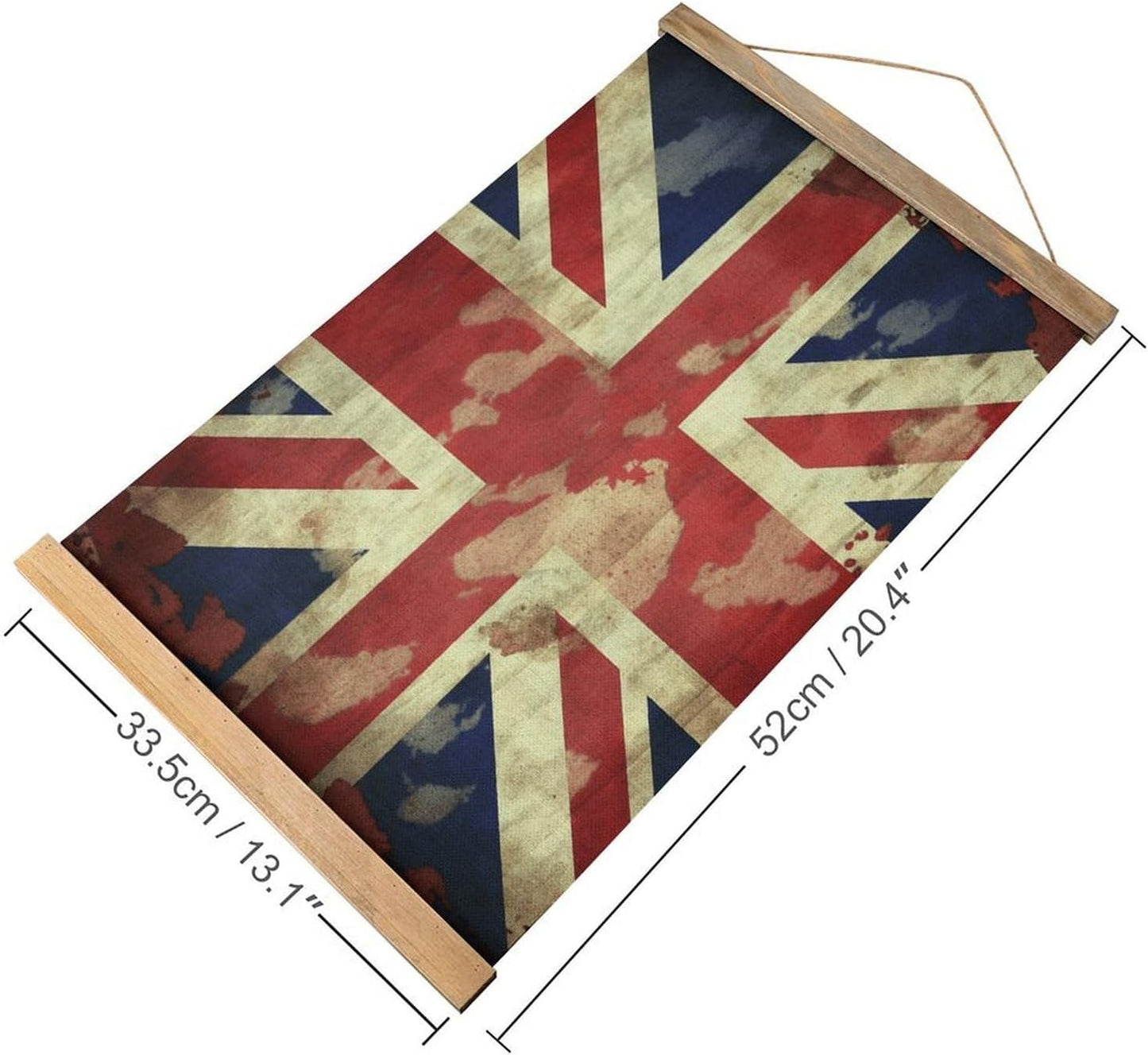 Vintage Vintage Union Jack British Flag Poster with Wooden Frame Personalized Linen Hanging Scroll Painting Rustic Wall Hanging Illustrative Modern Artwork Decor for Home Living Room Bedroom Office