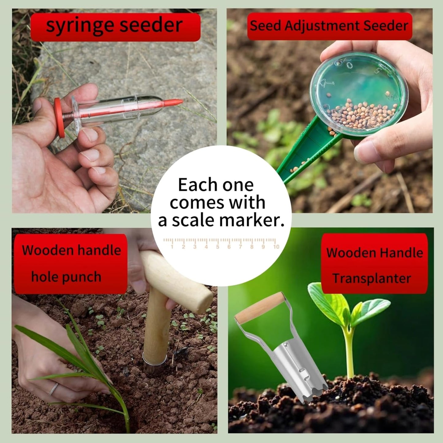 Bulb Planter & Garden Dibber - Heavy Duty Transplanter and Hole Punch Tool for Bulbs, Seeds, Seedlings | Ergonomic Handle with Depth Markers for Tulips, Daffodils, Dahlias