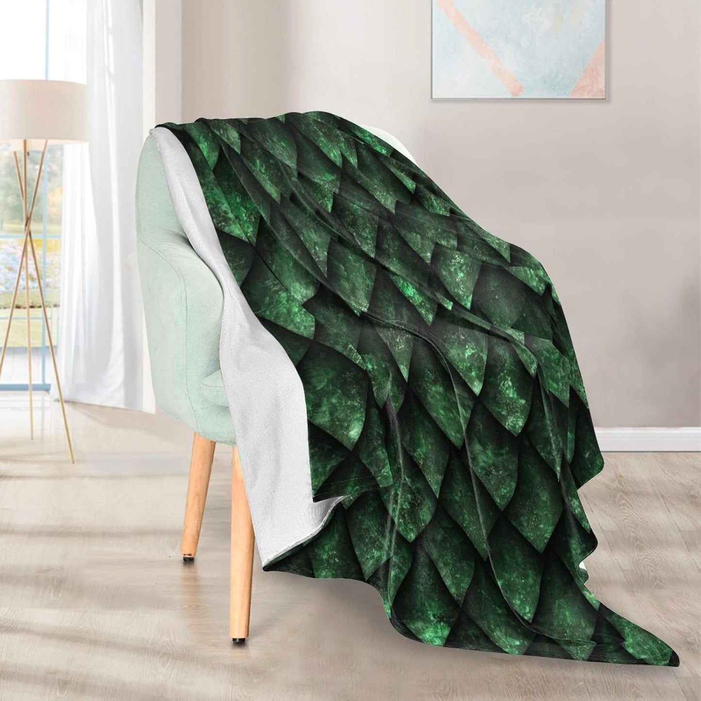 Blueangle Green Dragon Scales Blanket Super Soft Warm Cozy Blanket Lightweight All Season Fleece Throw Blanket for Bed or Sofa, Easy Care (50 x 60 Inches)