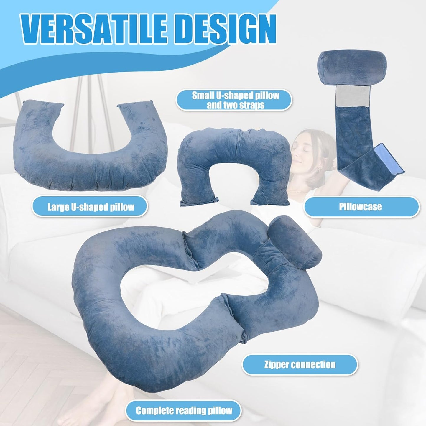 Gugxiom Reading Pillow, Removable Bedside Cushion for Waist and Neck Protection, U-Shaped Sitting up Pillow for Adults and Children for Resting, Reading, Playing and Relaxing