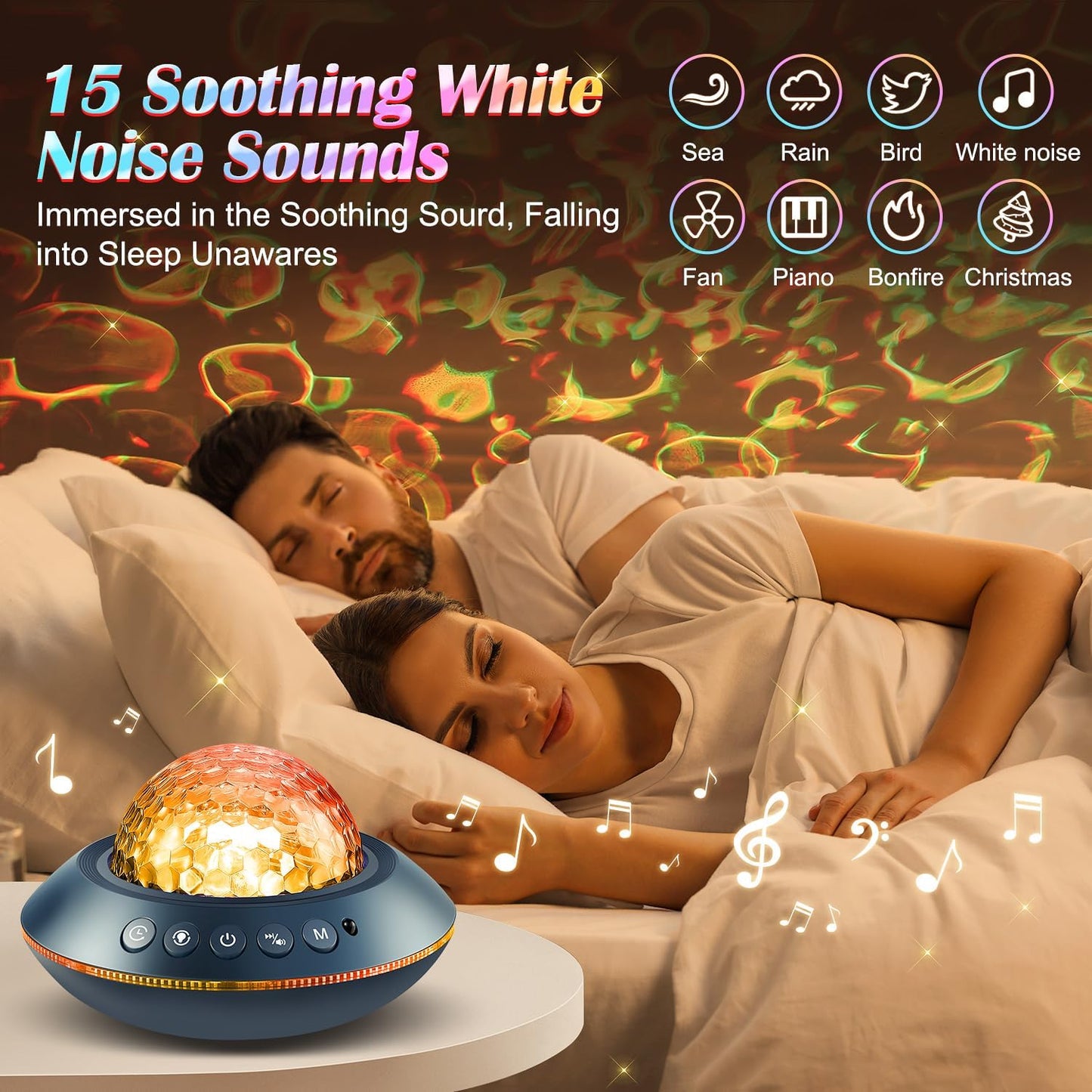 Galaxy Projector for Bedroom, White Noises & Bluetooth Night Light Projector,360° Full Coverage Ceiling Projector Galaxy Light Projector,Remote Timer Night Sky Projector Ocean Light Projector