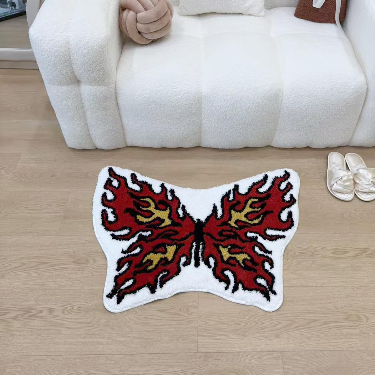 LAKEA Flame Butterfly Tufted Rug, Aesthetic Shaped Area Rug for Bedroom Decor, Soft Plush Accent Carpet with Anti-Slip Backing (31.5 X 23.6 inch)