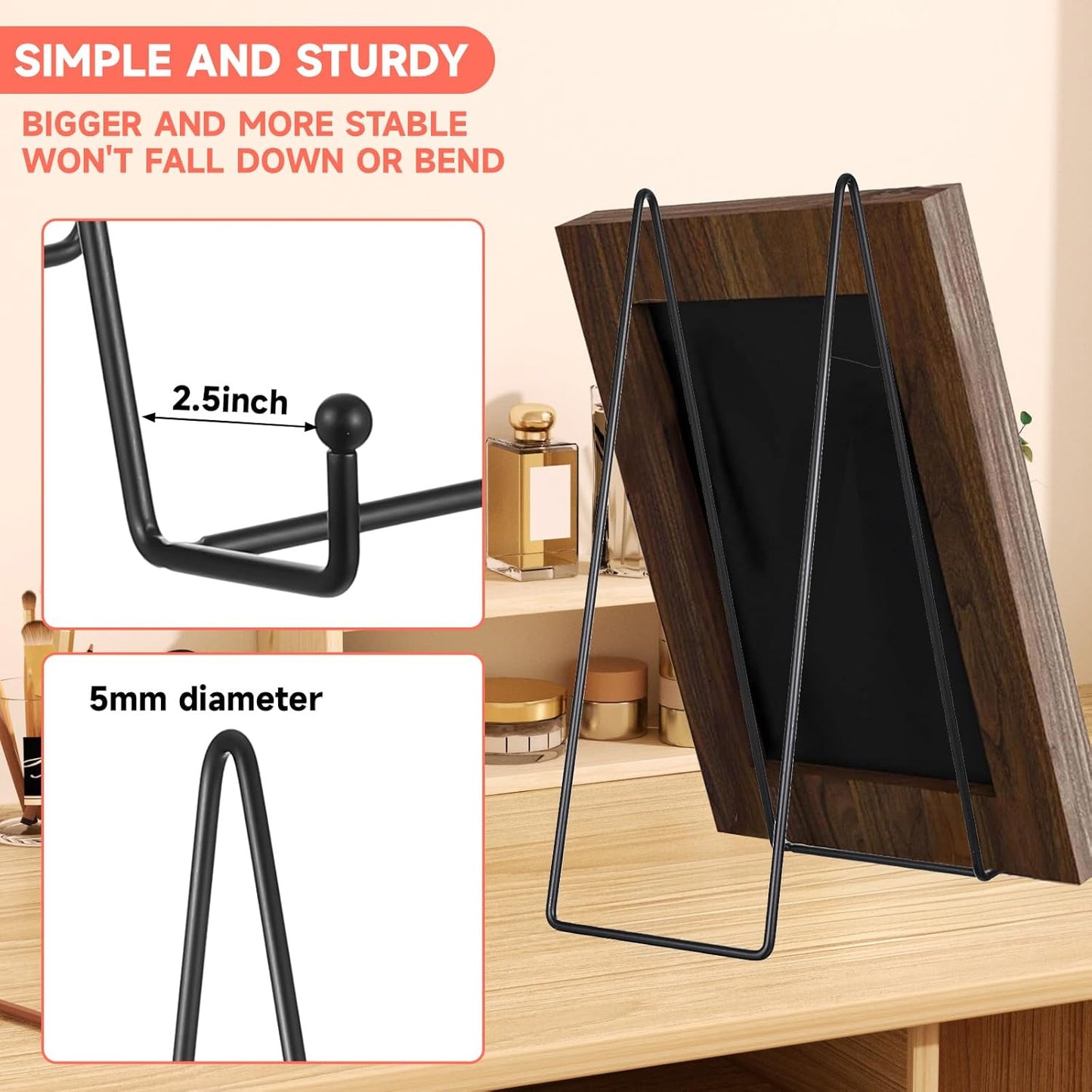 5 Pack 12 Inch Black Picture Stands Plate Stands for Display Large Book Stands for Picture, Decorative Plate, Book, Frame, Tabletop Poster