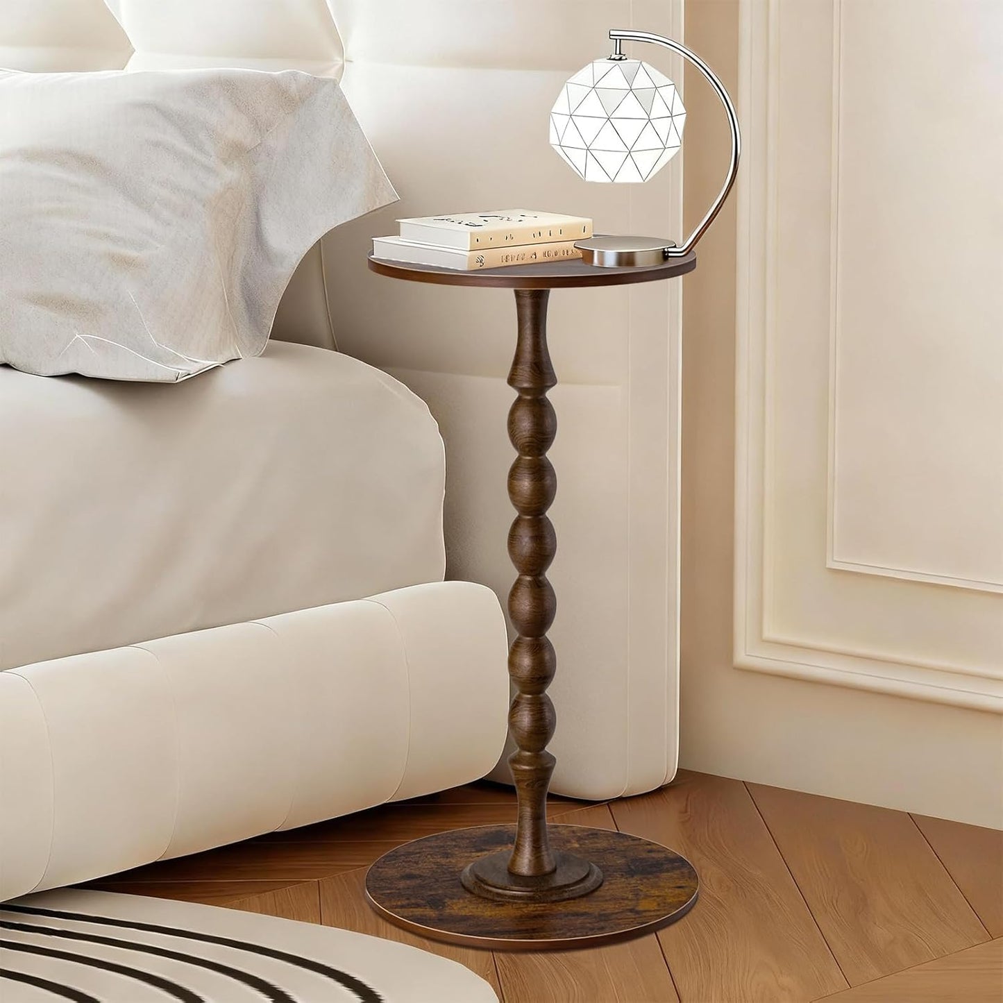 Side Table - Round Side Table, Small End Table, Luxury Living Room Side Tables for Small Spaces for Living Room, Bedroom, Bathroom, Corners and Office, Rustic Brown