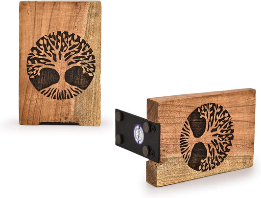 EDHAS Decorative Bookends Iron & Acacia Wood Decorative Bookshelf Book Ends Heavy Duty Bookends Desktop Organize Books (4" X 4" X 6"), (Set of 2)