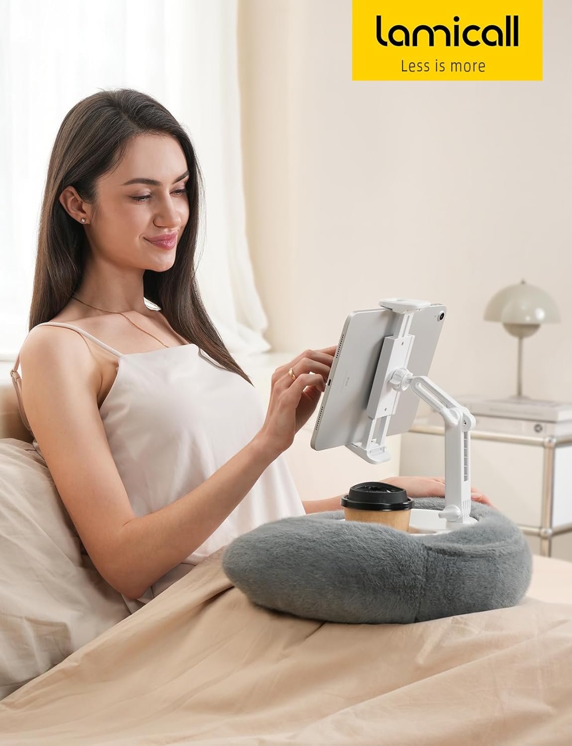 Lamicall Tablet Pillow Stand Holder - [360° Adjustable Arm][Soft & Washable] Kindle iPad Holder for Bed, Kindle Accessories for Reading, iPad Stand with Bowl for 4.7-13" Tablet, E-Reader, iPhone
